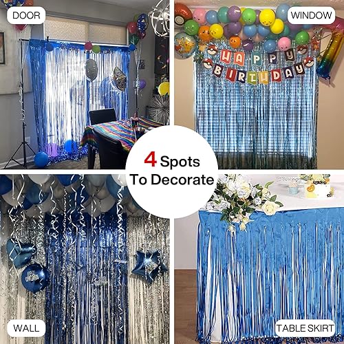 Vista 116 de PartyWoo Cortinas de flecos de aluminio plateadas, 2 serpentinas plateadas de 3.3 x 6.6 pies, telón de fondo con flecos, fondo de oropel, cortina