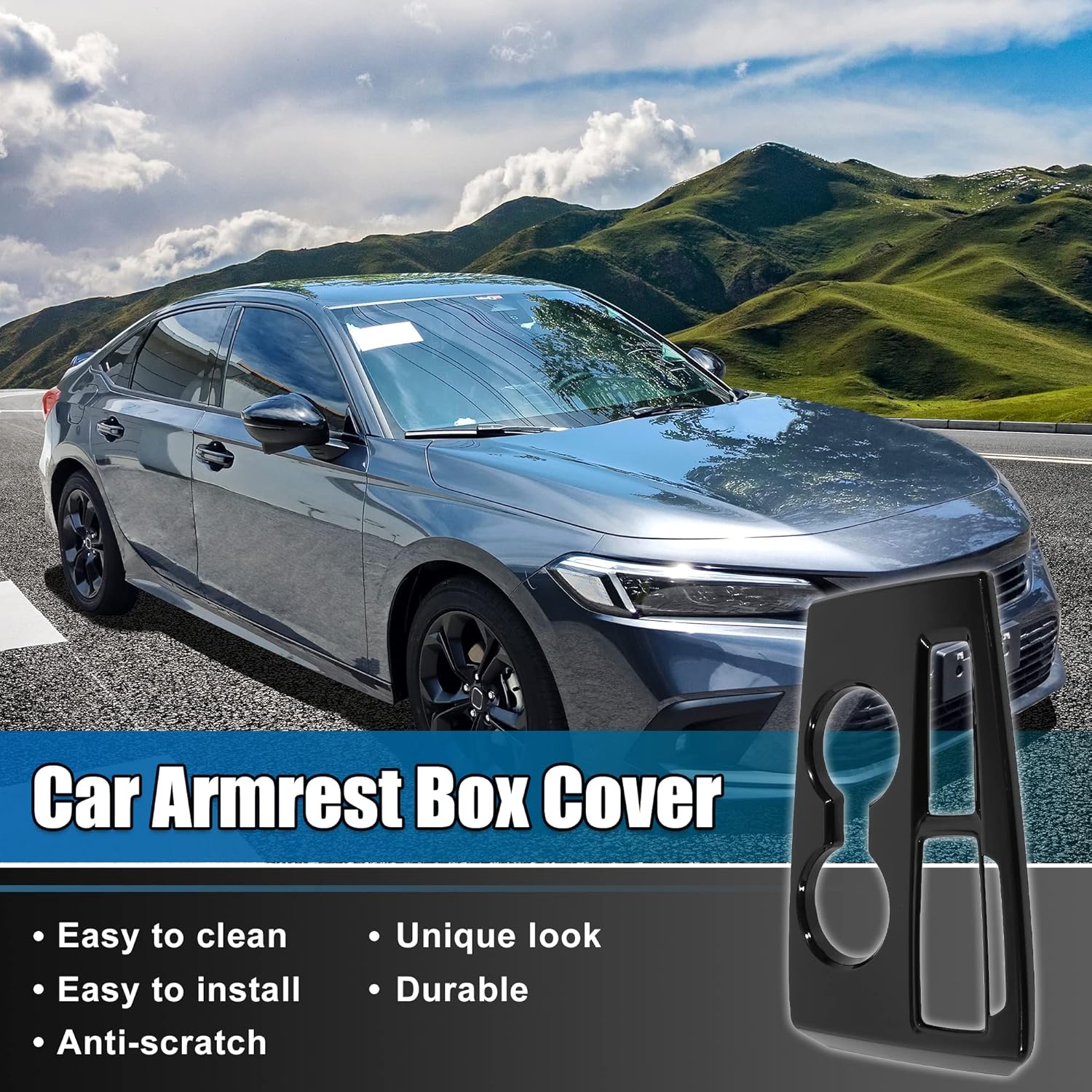 X AUTOHAUX for Honda Civic 11th 2022 Car Armrest Box Cover Center Console Gear Shift Panel Trim Interior Decorative Protector for Sedan Hatchback LX EX EX-L Sport Touring Gloss Black ABS