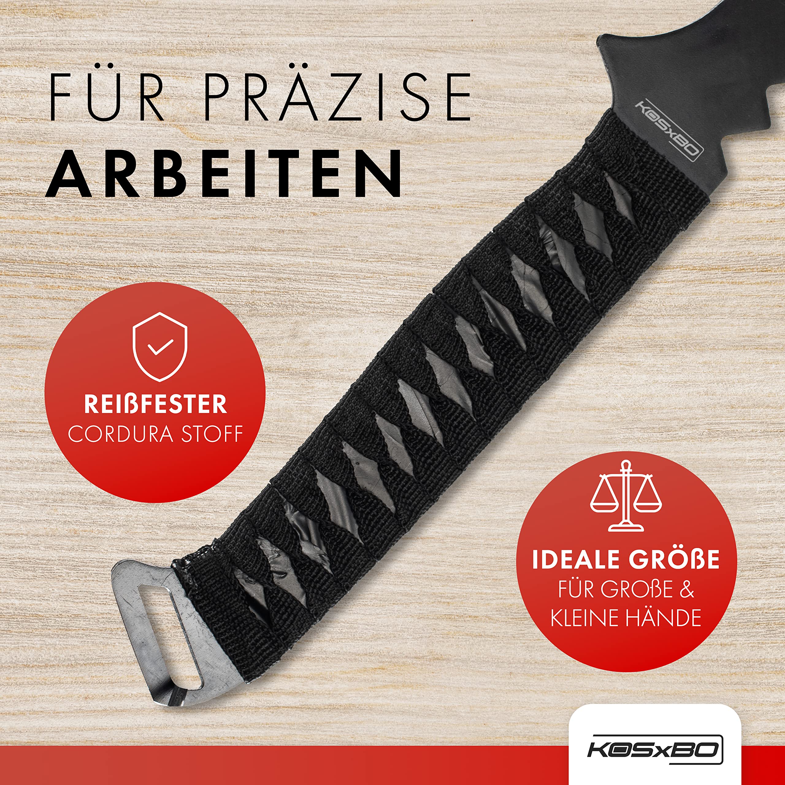 KOSxBO Machete mit roter Klinge Troodon Dinosaurier Edition - Gesamtlänge 63cm, Macheten mit Scheide, schwarz rot