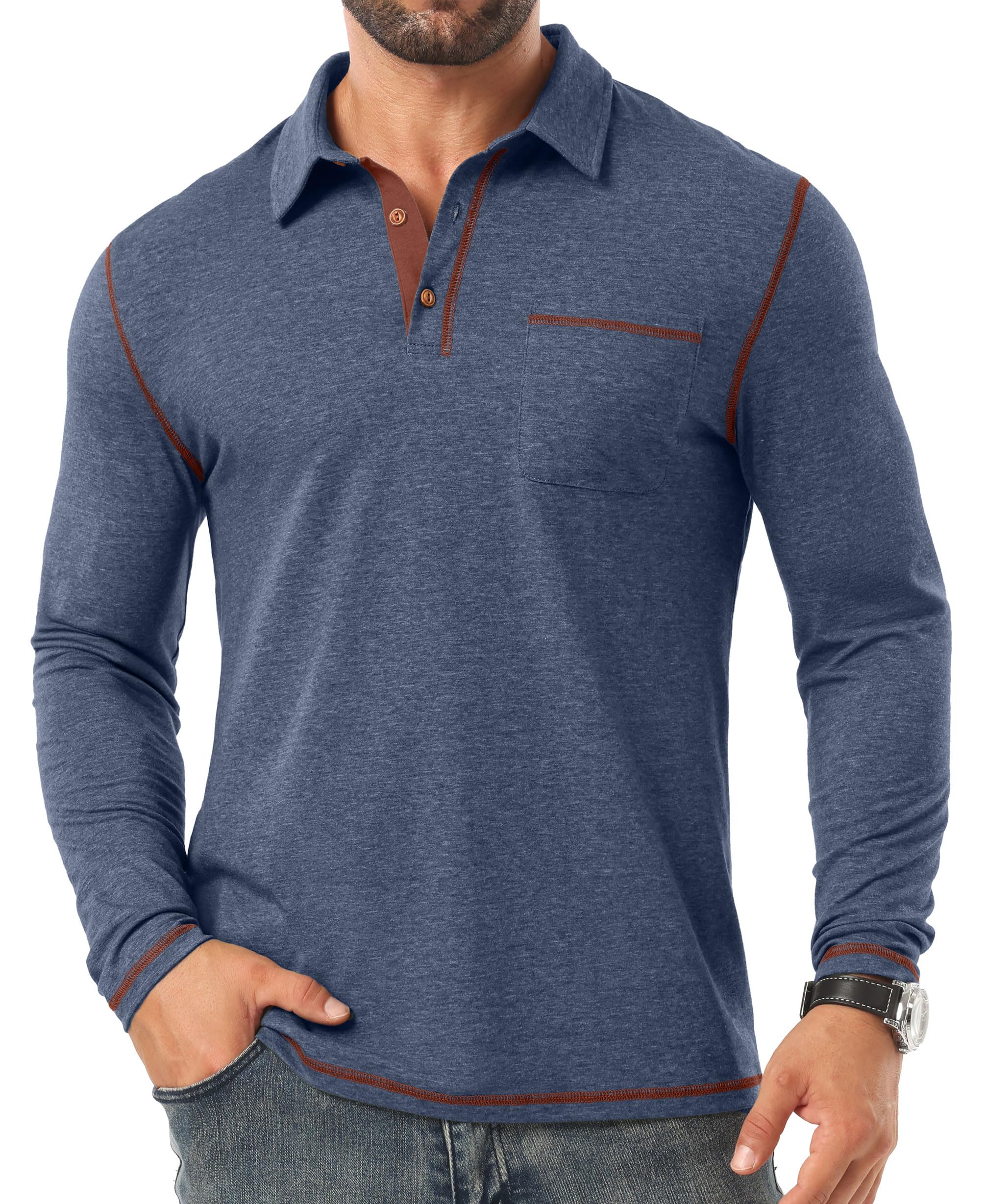 Sailwind Mens Long Sleeve Polo Shirts Cotton Fashion Casual Classic Collared Golf Shirts