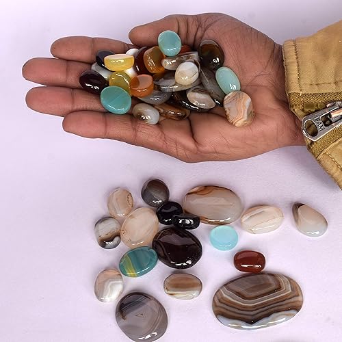 Miniatura 5 de Real Gems Piedra de cabujón ovalada de ónix multicolor natural, piedra natal de diciembre, piedra preciosa suelta de ónix para hacer joyas