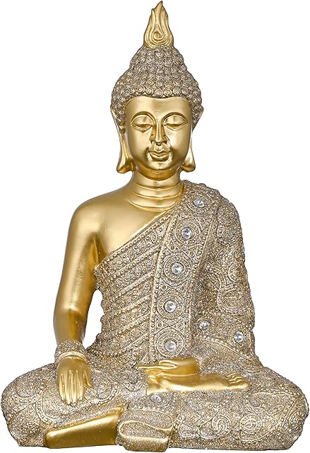 TERESA'S COLLECTIONS Meditating Buddha Garden Ornaments Outdoor, Golden Buddha Statues Zen Decor Serene Resin Decorative Sculpture for Miniature Garden Decorations, 10.8inch Tall