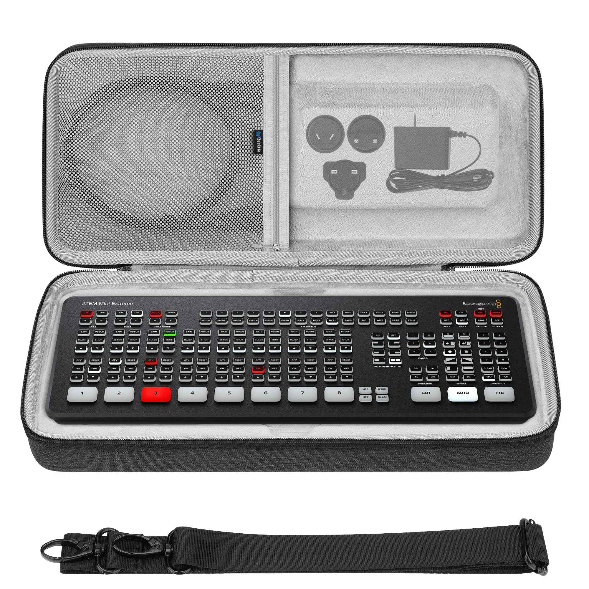 Geekria Étui de transport pour interface audio, compatible avec Blackmagic Design ATEM Mini (SWATEMMINICEXT) / ATEM Mini Extreme ISO (SWATEMMINICEXTISO), sac de voyage à coque rigide en EVA (gris