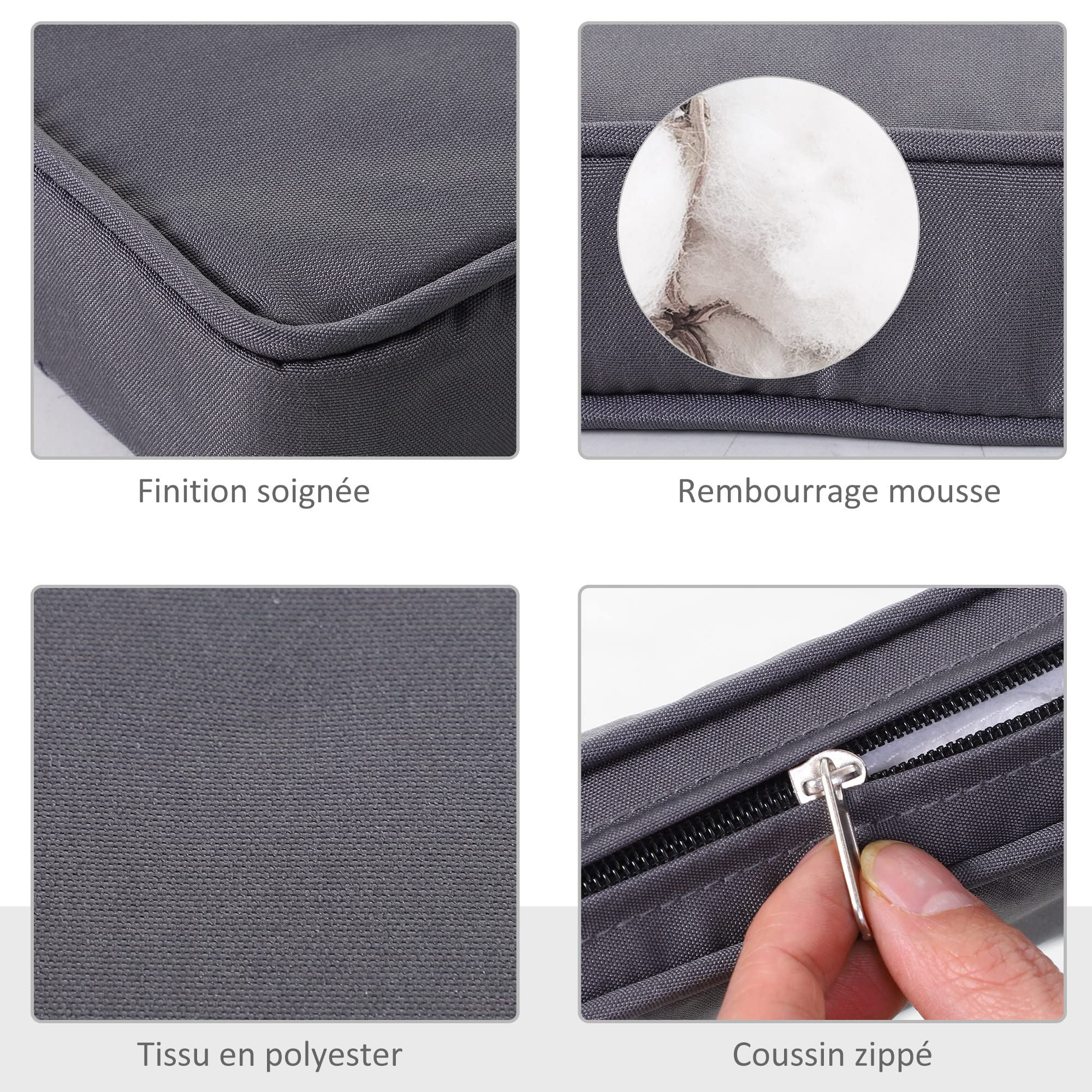 Outsunny Lot de 2 Coussins de Chaise de Jardin Coussin Chaise extérieur Coussins d'assise déhoussables Rembourrage 5 cm Tissu Polyester dim. 45L x 45l cm Gris foncé
