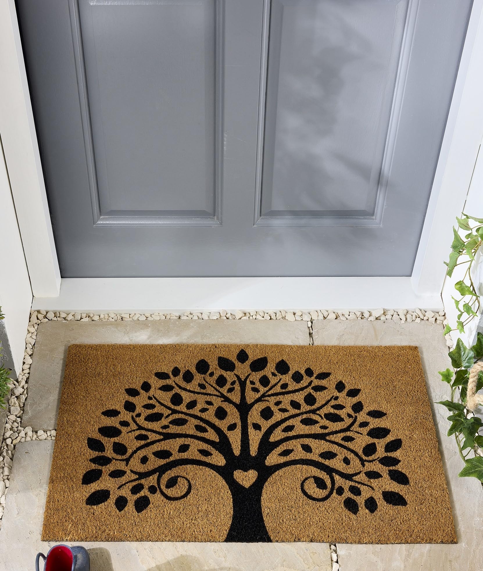 Coir Door Mat for Doorway, Home Entry, Balcony, Garden, Dirt Trapper Entrance Indoor Outdoor Non-Slip Absorbent Welcome Mat Natural Doormat in 45 x 75 cm (Tree Of Life)