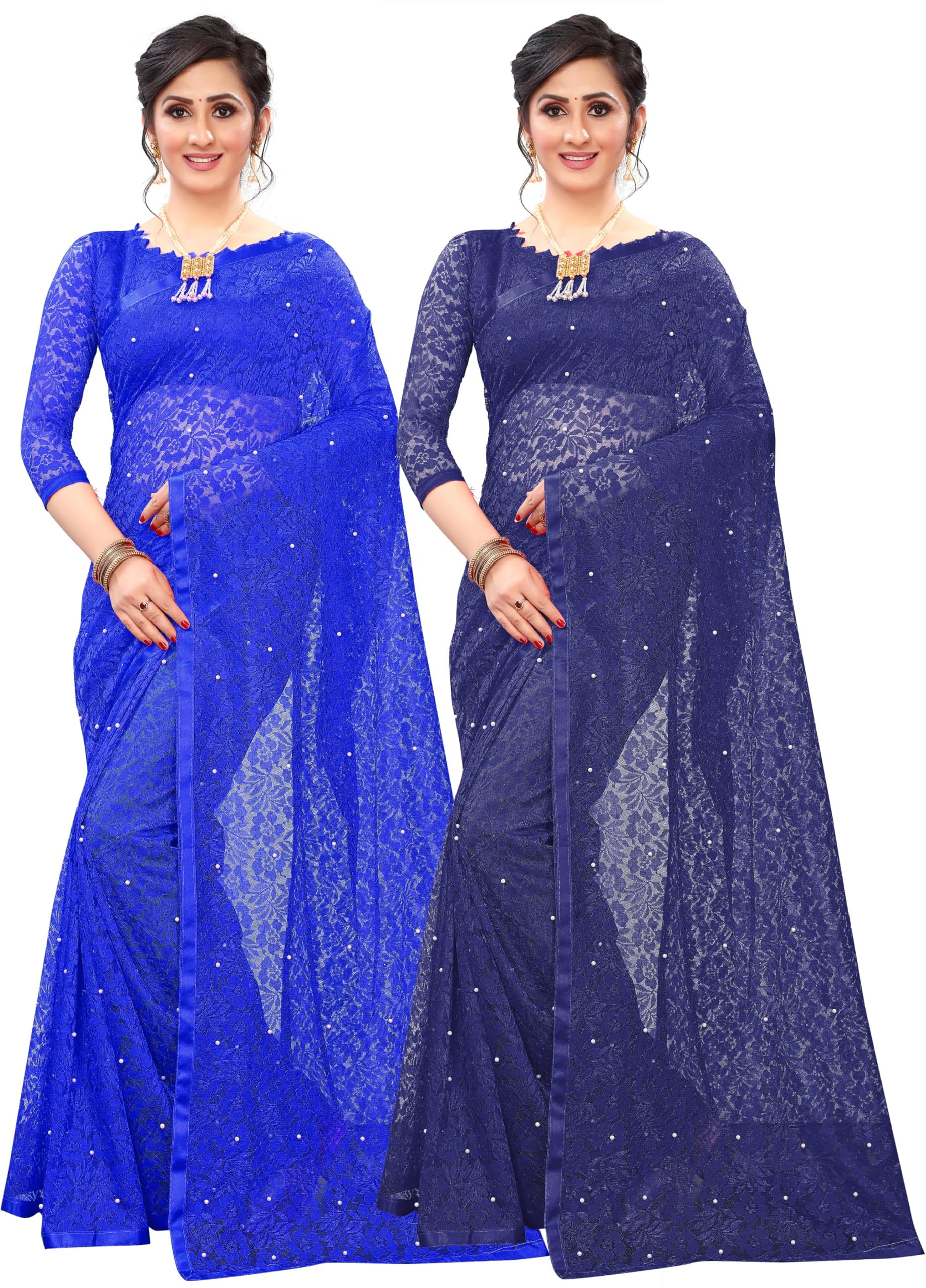 Self Design Bollywood Net Saree (Pack Of 2)-image-40