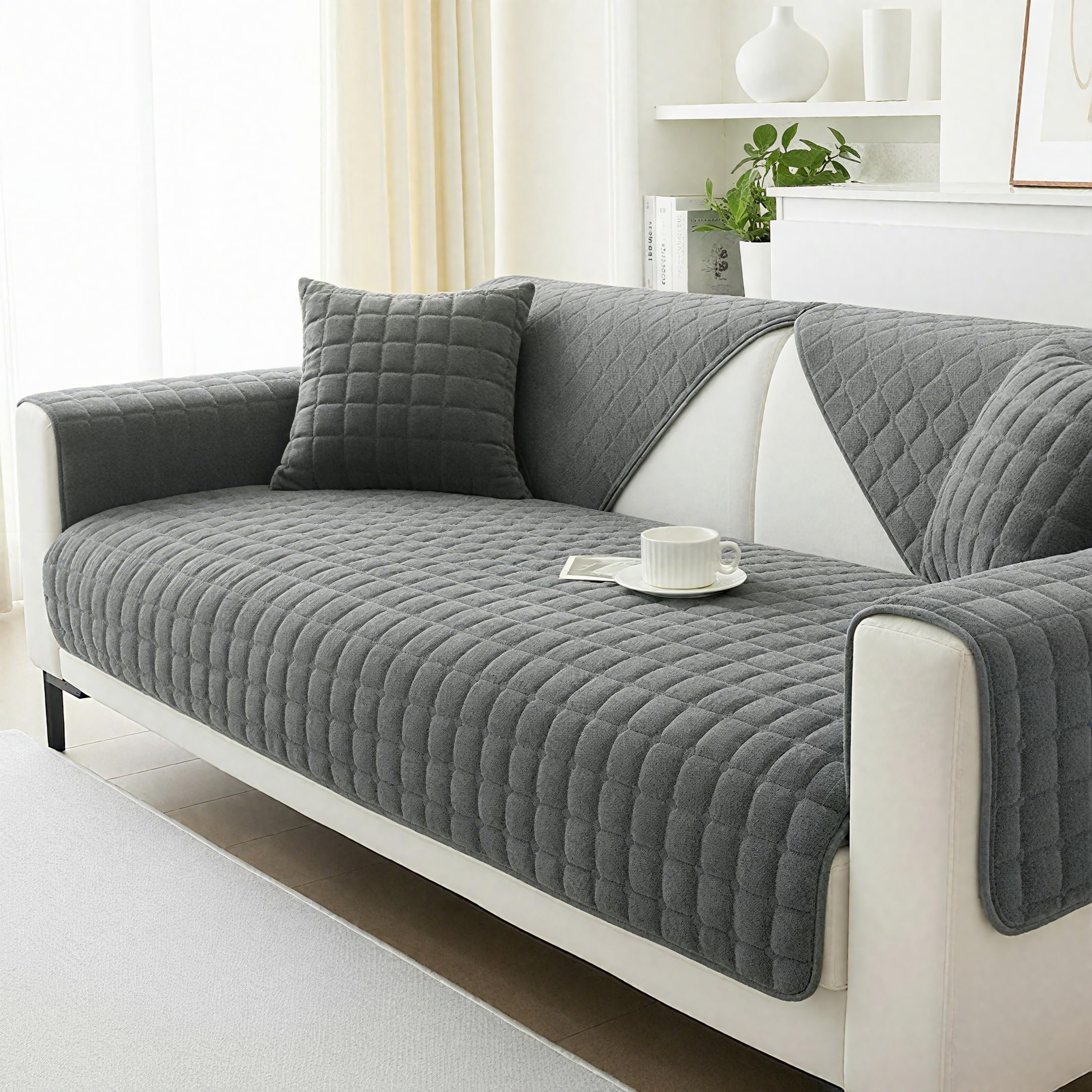 LUSCHEER Sofa Covers 1 2 3 Seater Soft Flannel Couch Cover, Universal Cushion Covers Non-Slip for Corner L Shape Sectional Sofa Furniture Protector (Dark Grey, Pillowcase 30x50cm) โ image 1