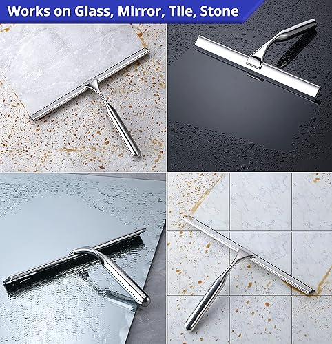 Miniatura 4 de HOME SO Escobilla de ducha de 12 pulgadas con acabado cromado escobilla de goma eficaz para ventanas, puertas de ducha de vidrio, parabrisas de