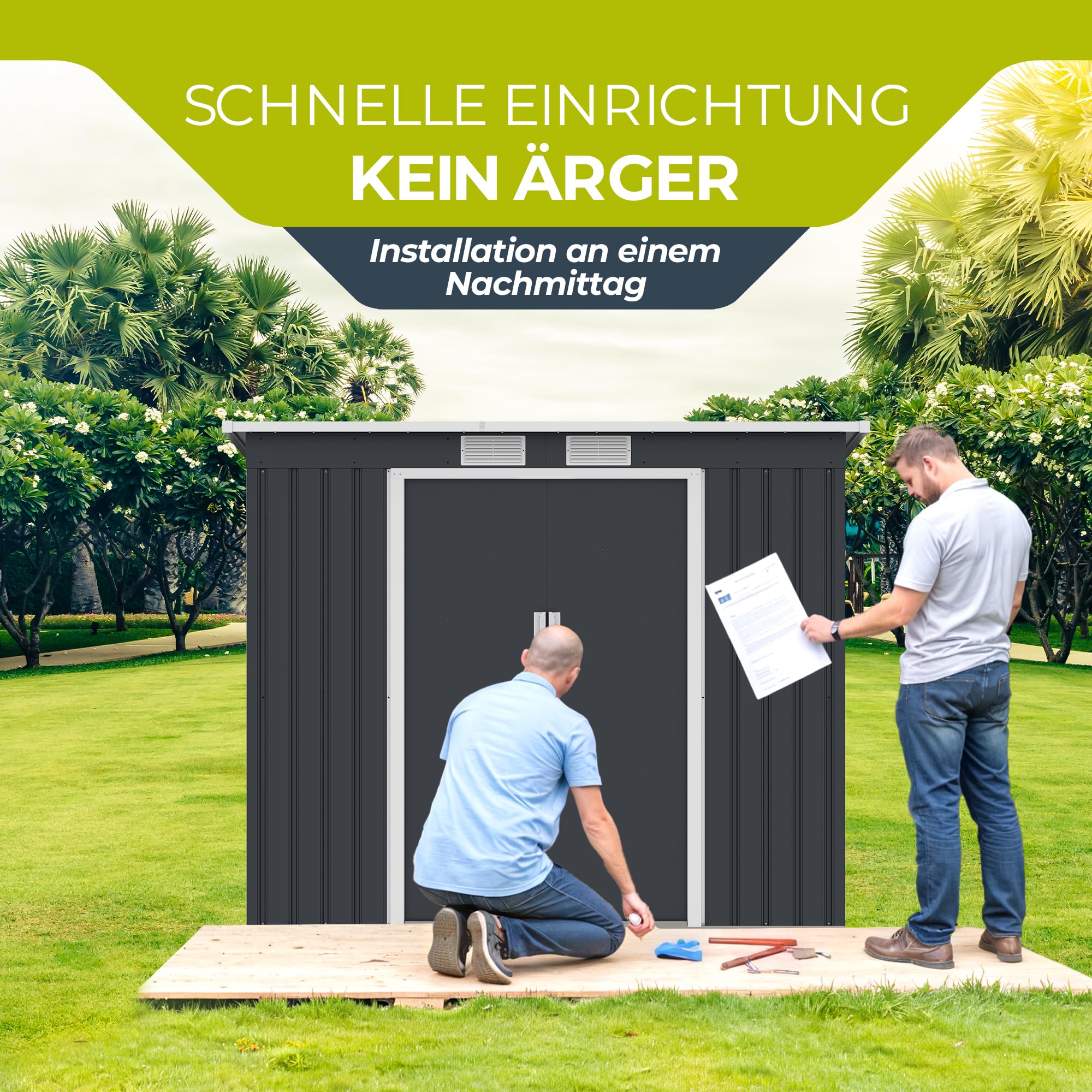 Athelon Geräteschuppen Metall 213×130×173 cm Doppelschiebetüren verzinkter Stahl