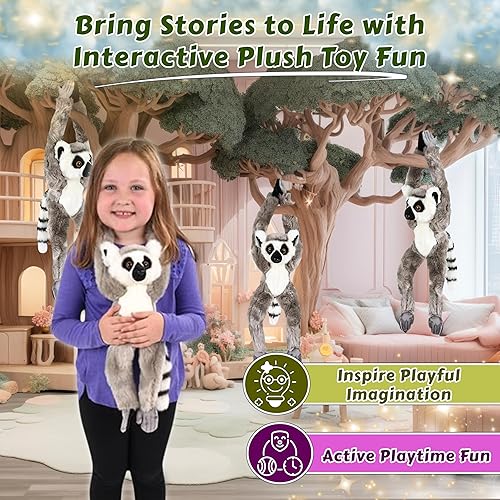 Miniatura 4 de Forest & Twelfth Juguetes de animales colgantes de lémur con cola de anillo para niños, juguetes de peluche de 24 pulgadas para niños, animales de