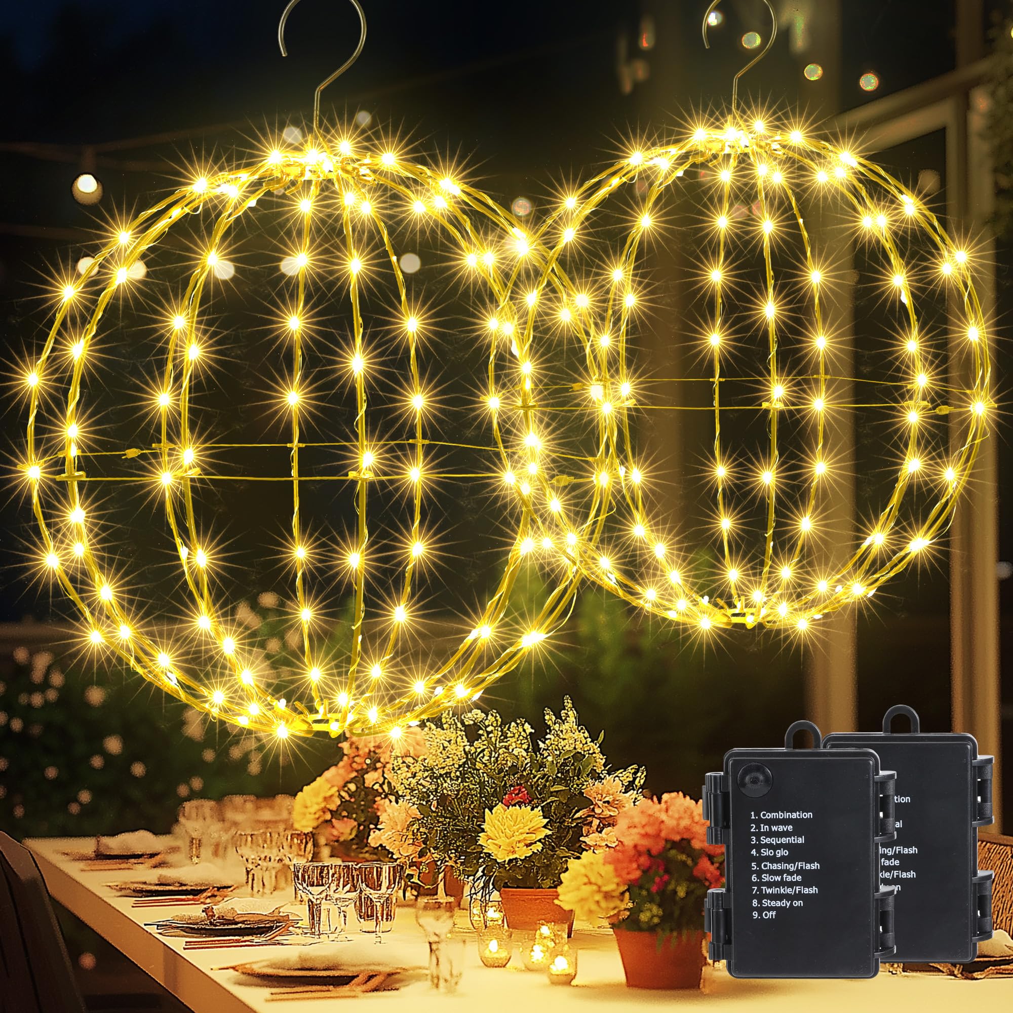 Joomer Weihnachtsbeleuchtung Außen Batterie Hängende LED Kugel Lichter Timer 33cm 144 LED und 28cm 120 LED Leuchtkugel Weihnachtsdeko Außen 8 Modi Wasserdichte für Garten Party Innen(2 Stück,Warmweiß)