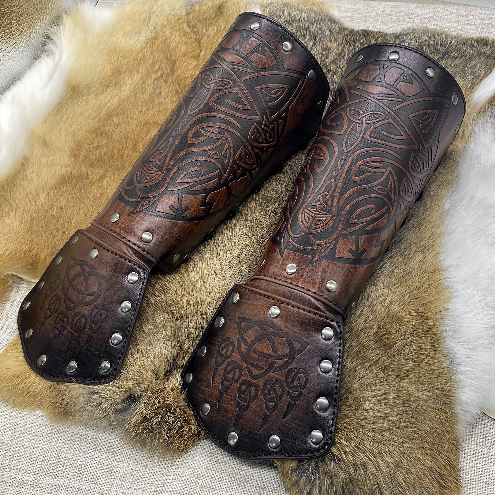 Brassards en Cuir tête de Loup Viking, brassards de tir à l'arc médiéval, protège-Bras Chevalier Nordique LARP pour Costume d'halloween Cosplay
