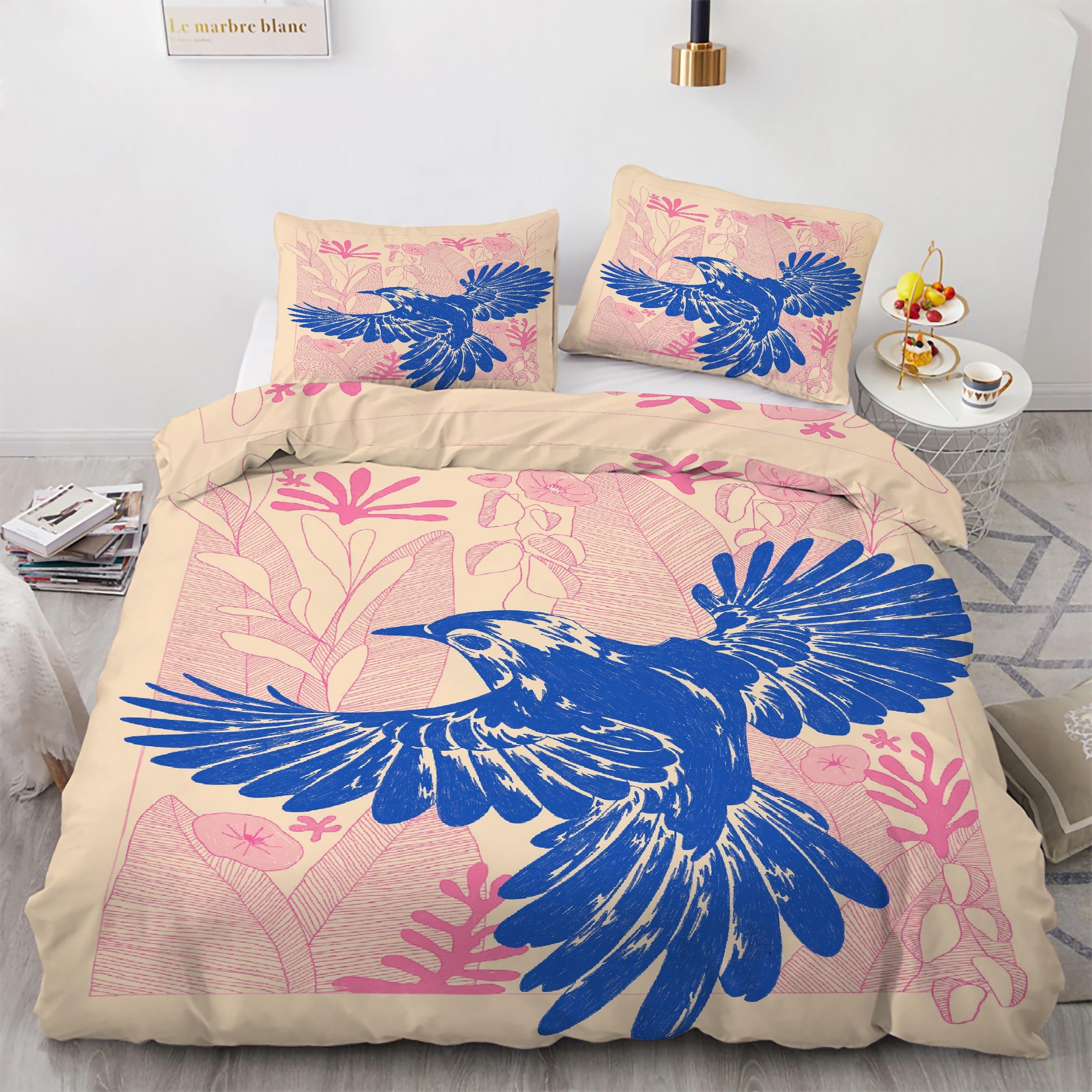 Housse couette en microfibre douce bleu 240x260 avec fermeture éclair lit