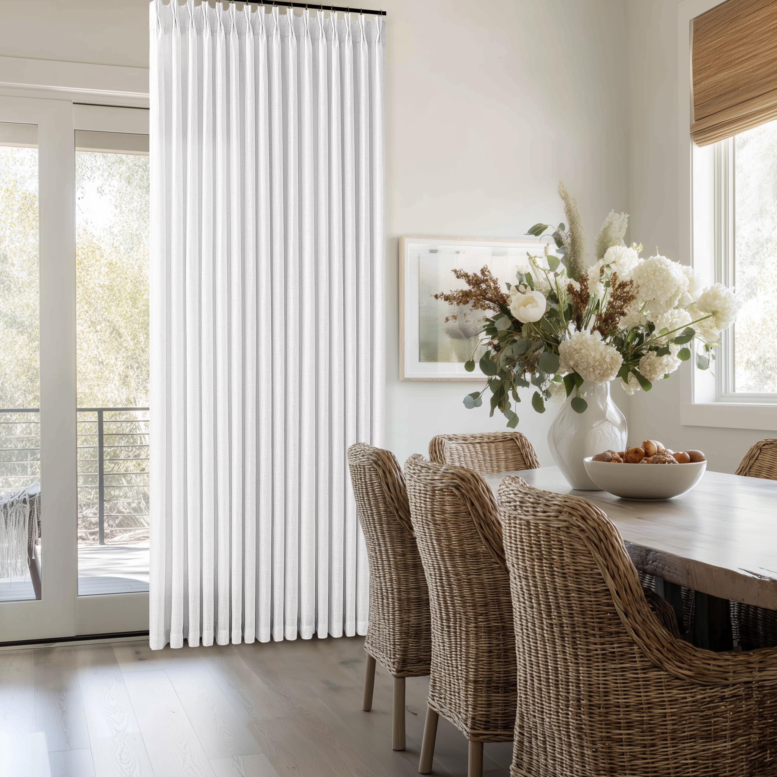 Photo 1 of White Linen 86 Inches Long Curtains 2 Panels Set Pinch Pleated Thick Textured Linen Drapes for Living Room Bedroom Pinch Pleat Back Tab Light Filtering Boho Farmhouse Window Curtains 86 Inch Length