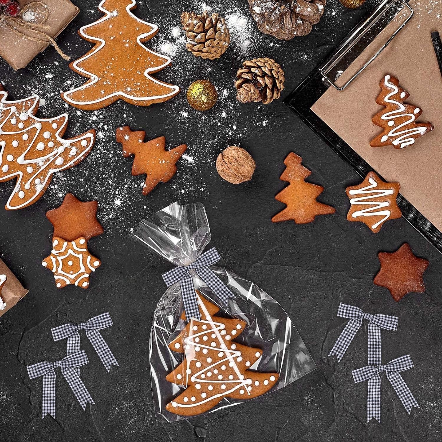 50 Pcs Black and White Gingham Ribbon Bows with Twist Tie 3 Inch Premade Bows for Gift Wrapping, Wedding, Baby Shower, Birthday Party, Party Decorations, DIY Craft (Black & White) - Image 3