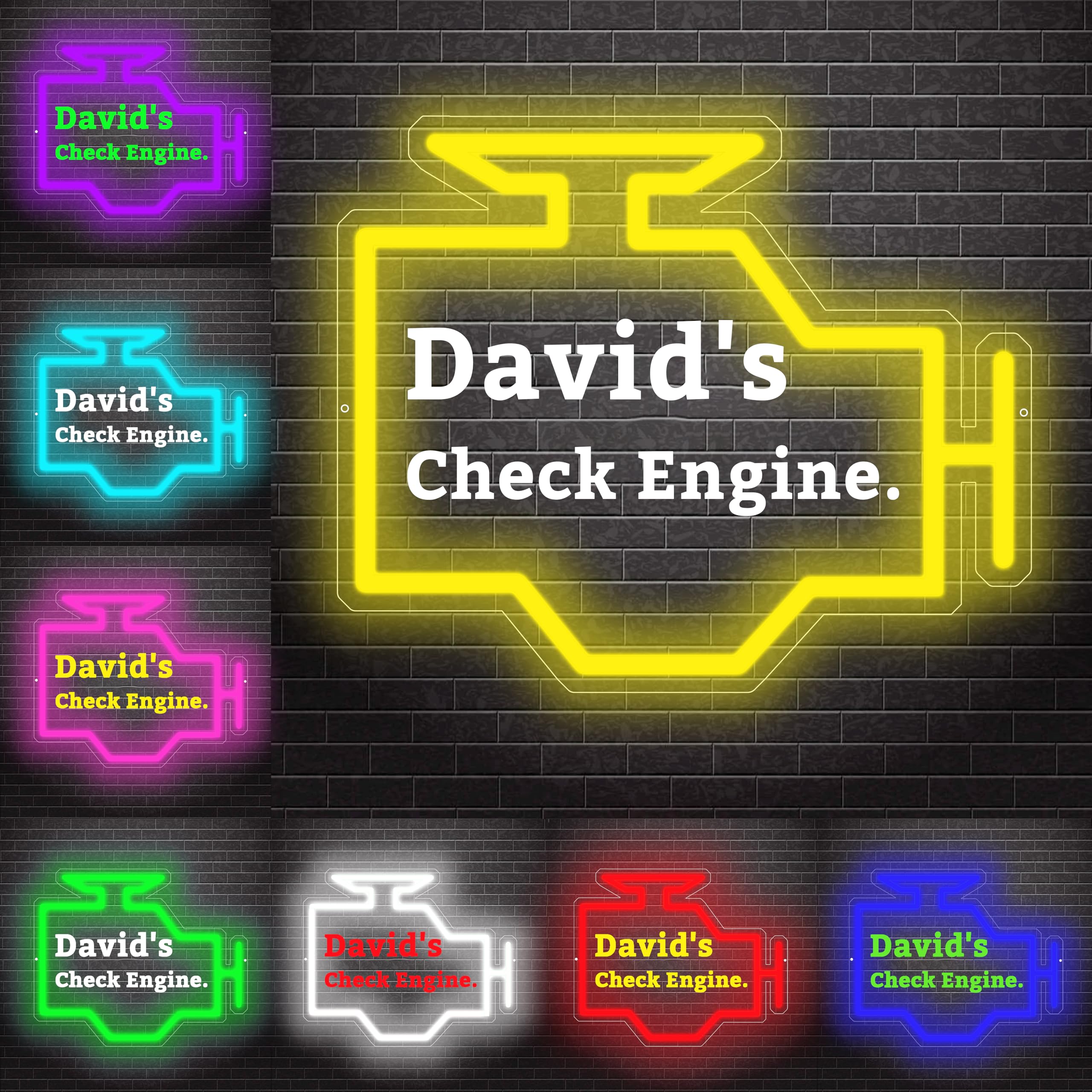 Personalized Neon Sign for Wall Decor, Custom Name LED Light for Man Cave, Bedroom, Playroom - Garage Led Name Sign Gifts for Men, Dad (Check Engine-1)
