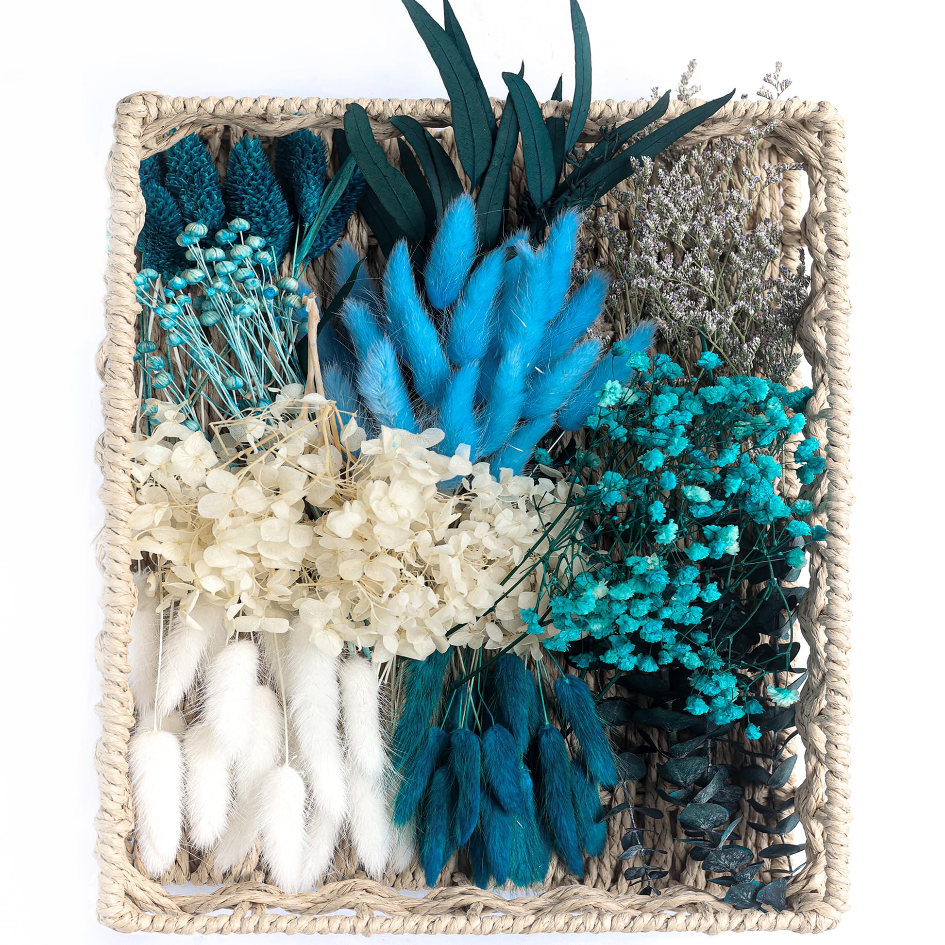 xin's convey DIY Natural Preserved Flower Kit, Wholesale Preserved Flowers for Vases, Preserved Flowers with Stems, Mini Bouquets, Hydrangeas, Eucalyptus Leaves. (Blue)