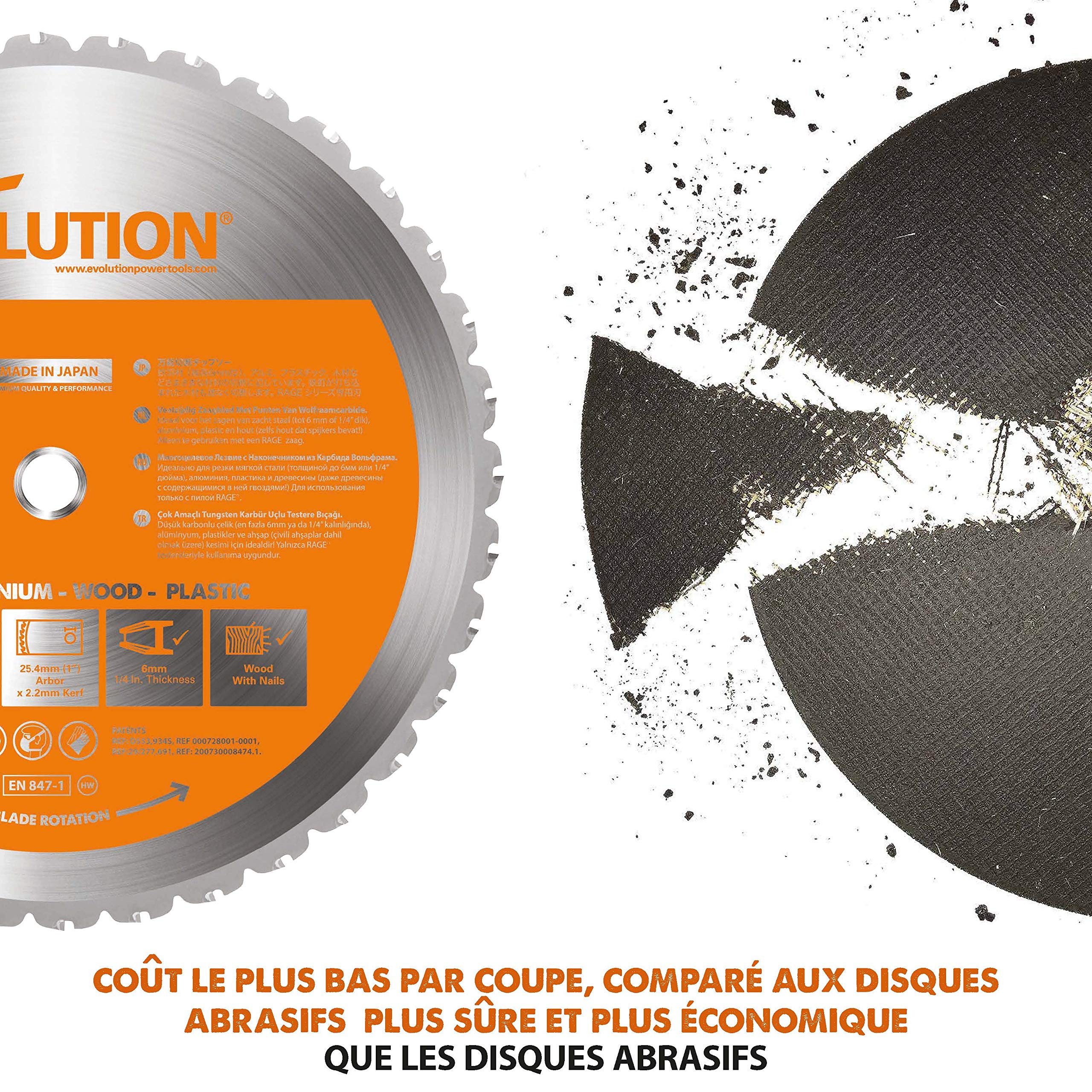Evolution Power Tools R355CPS Scie À Tronçonner 355 mm Lame Circulaire Multi-Matériaux