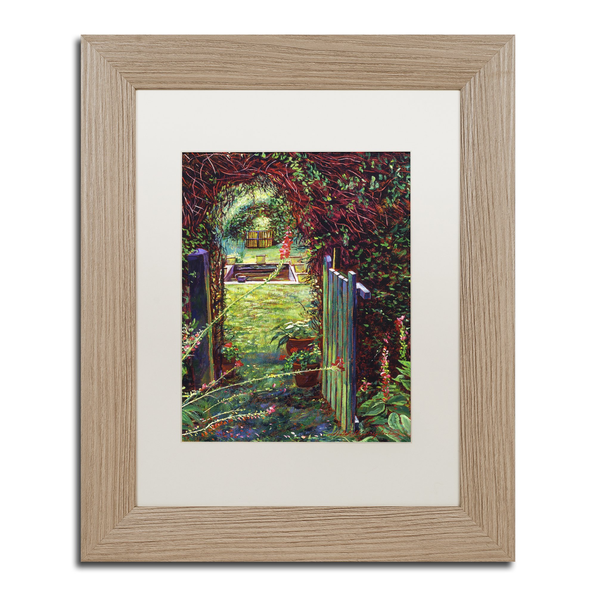 Wicket Garden Gate by David Lloyd Glover, White Matte, Birch Frame 11x14-Inch