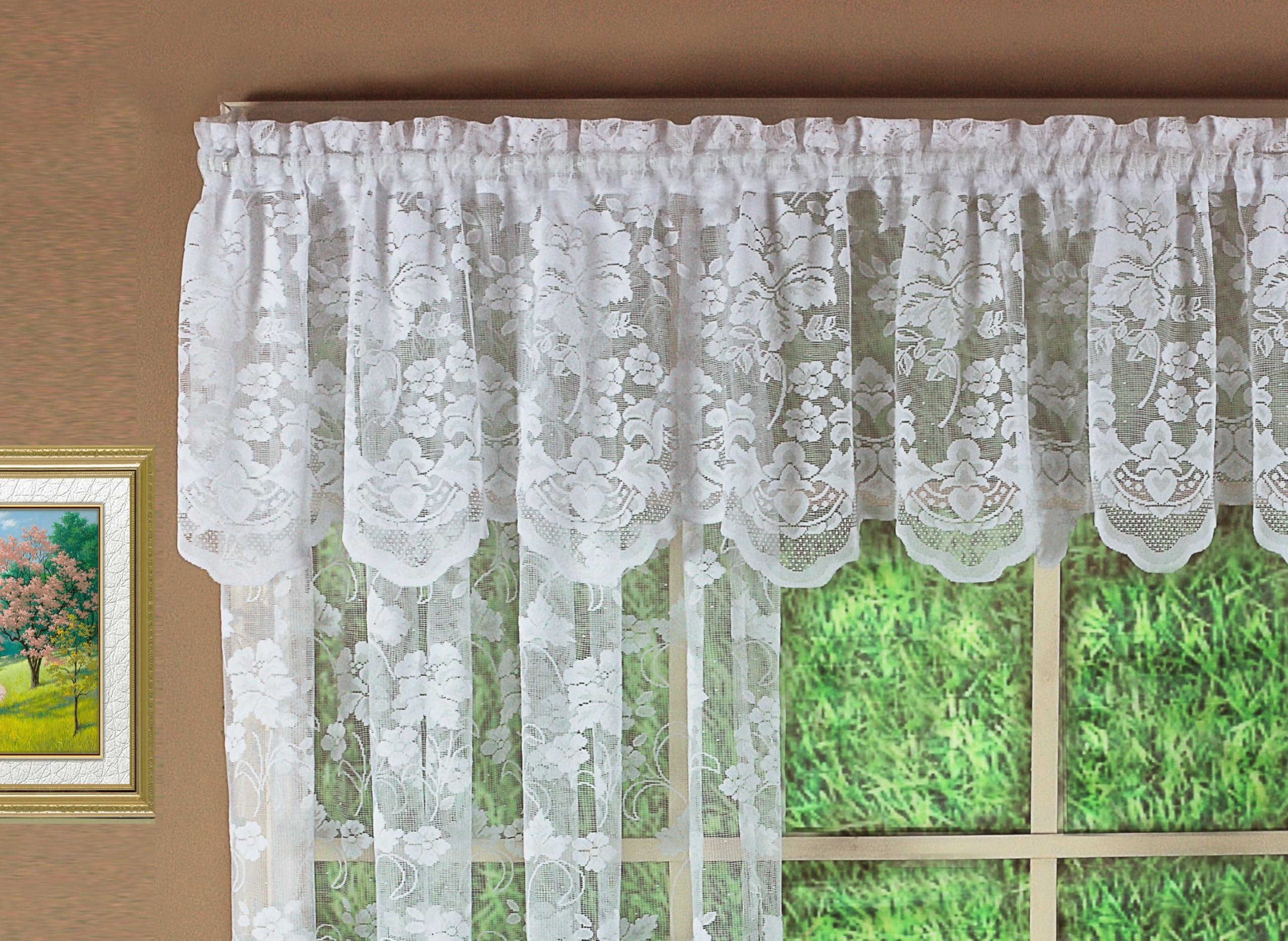 Today's Curtain Floral Vine Lace Tailored Valance 18", White, 60W x 18L