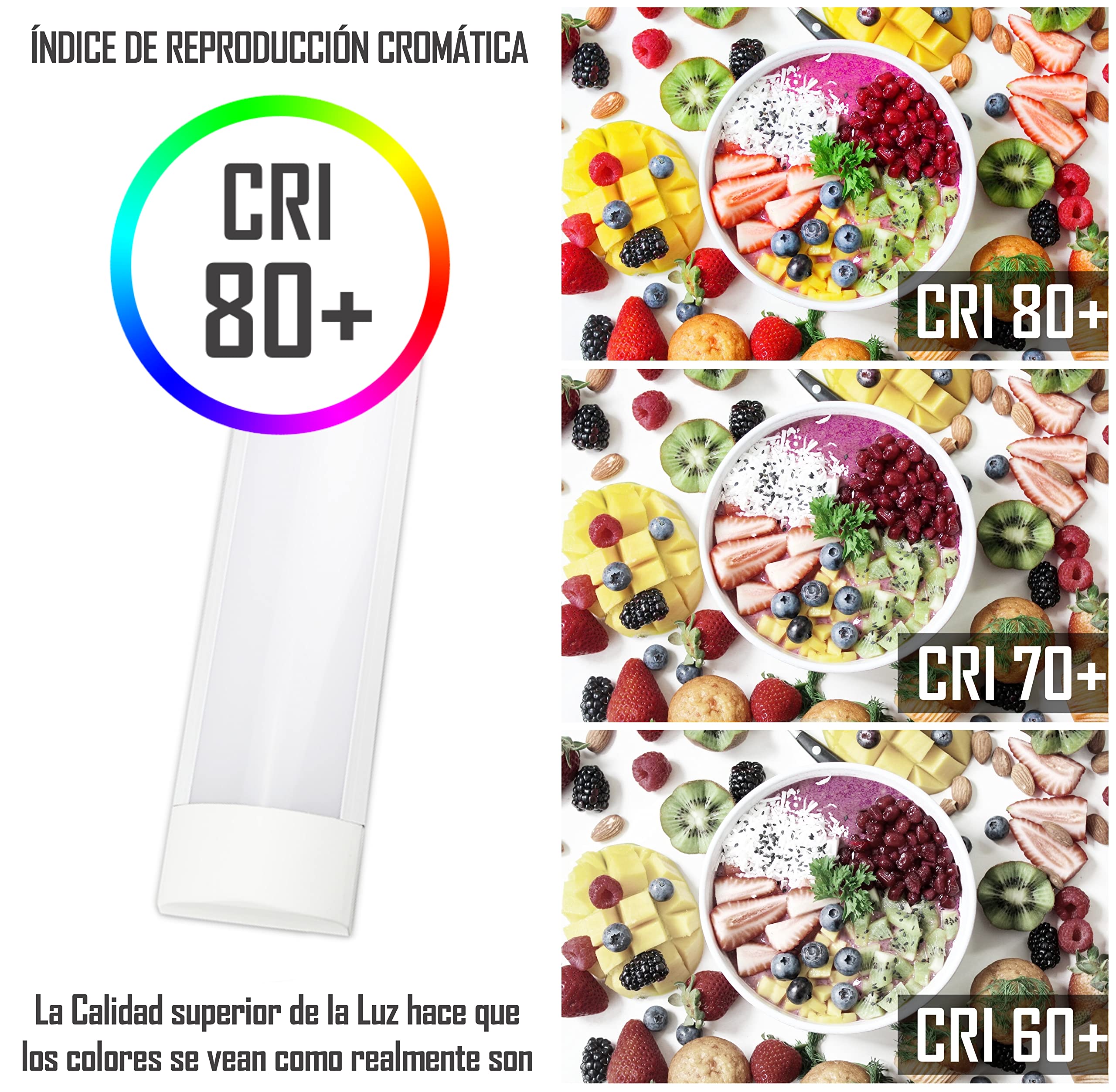 CLAR - Pantalla LED 150 cm, Luminaria LED 150 cm Techo, Regleta, Luz Cocina Techo, Luz Fría 6000ºK 48W (Pack 2)