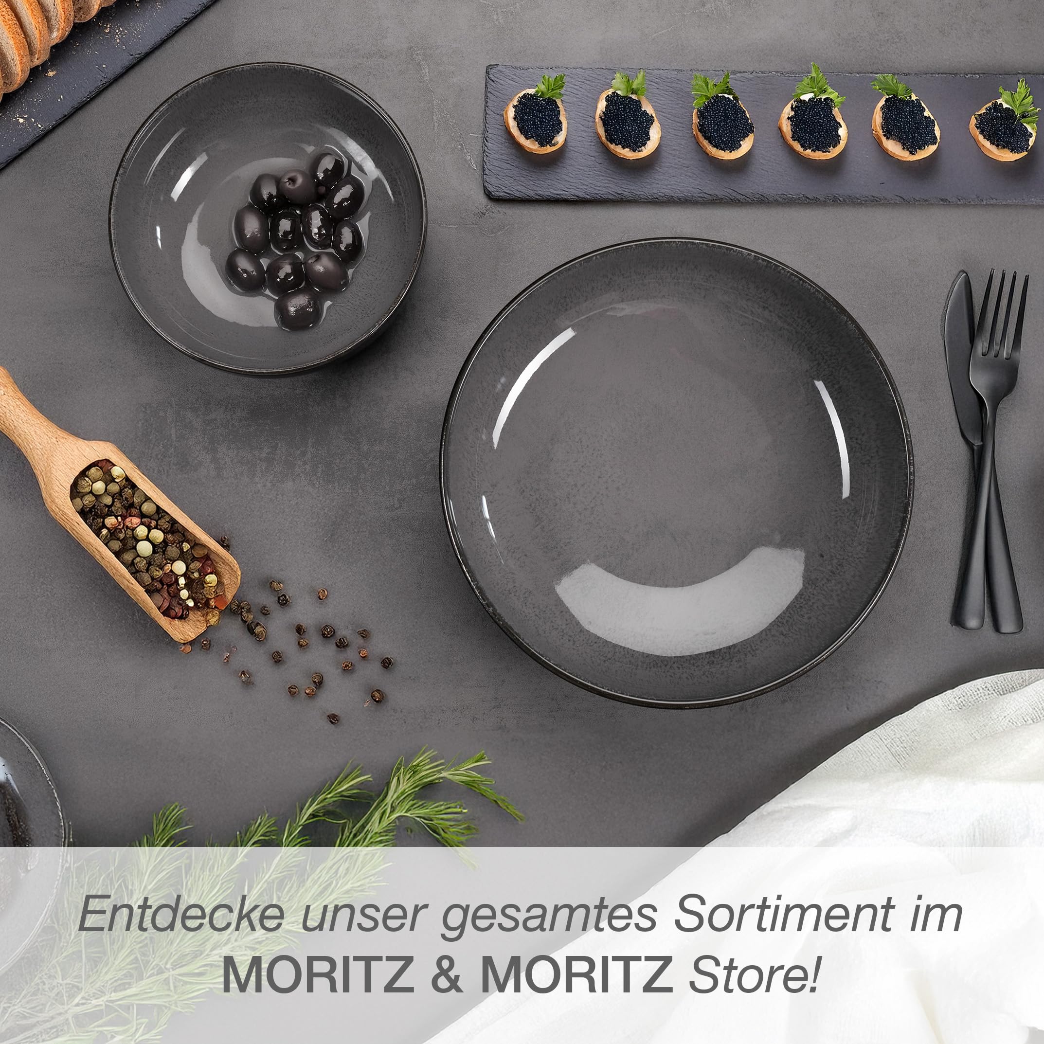 Moritz & Moritz VIDA Servierschalen Set Anthrazit 2x Porzellan Mikrowellengeeignet Spülmaschinengeeignet