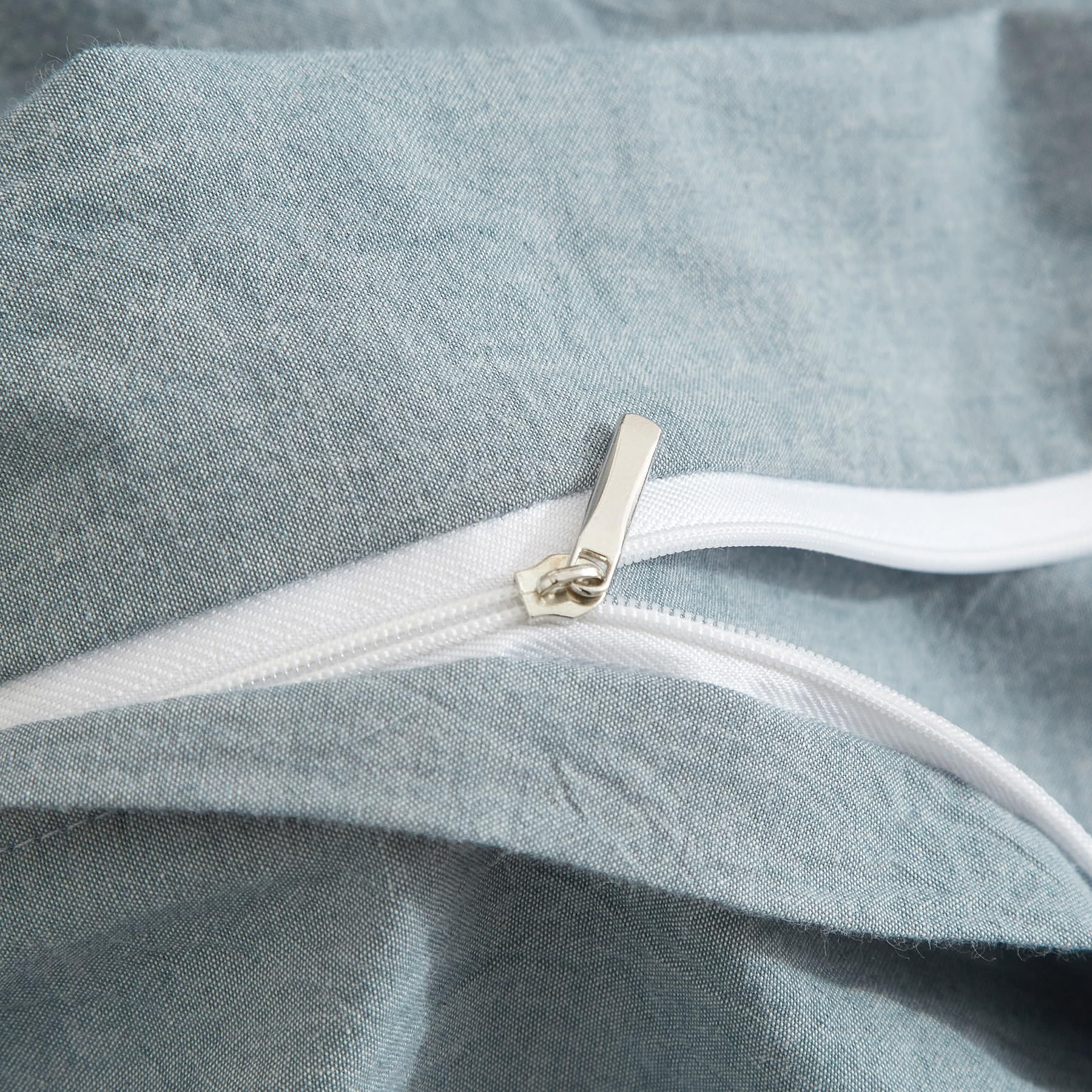 Copripiumino Mezza Lino 140 x 200 Blu - Set da letto misto morbido e traspirante e morbido, in cotone, biancheria da letto singolo, con cerniera e federa 65 x 65 cm