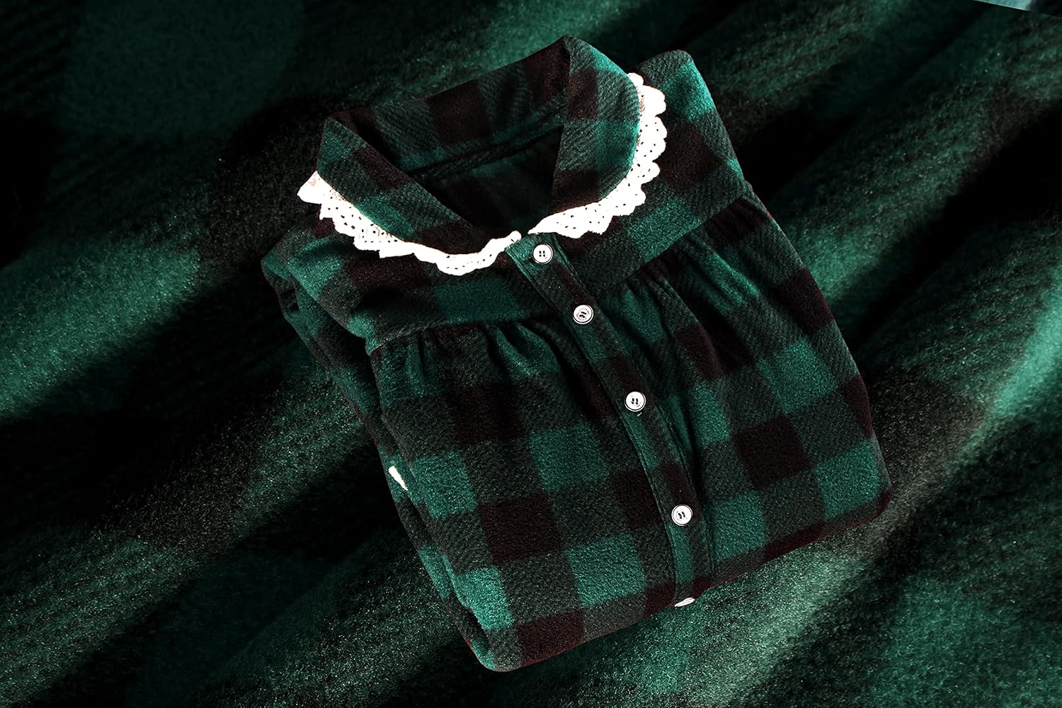 COLORFULLEAF Women's Plaid Fleece Nightgowns Christmas Nightshirt Lace Trim Long Sleeve House Dress with Pockets - Image 6