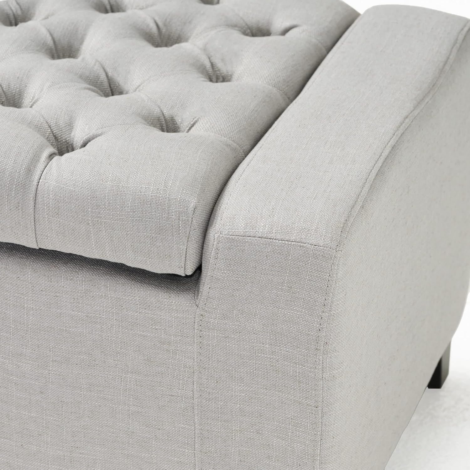 Light Gray Tufted Fabric Storage Ottoman Bench
