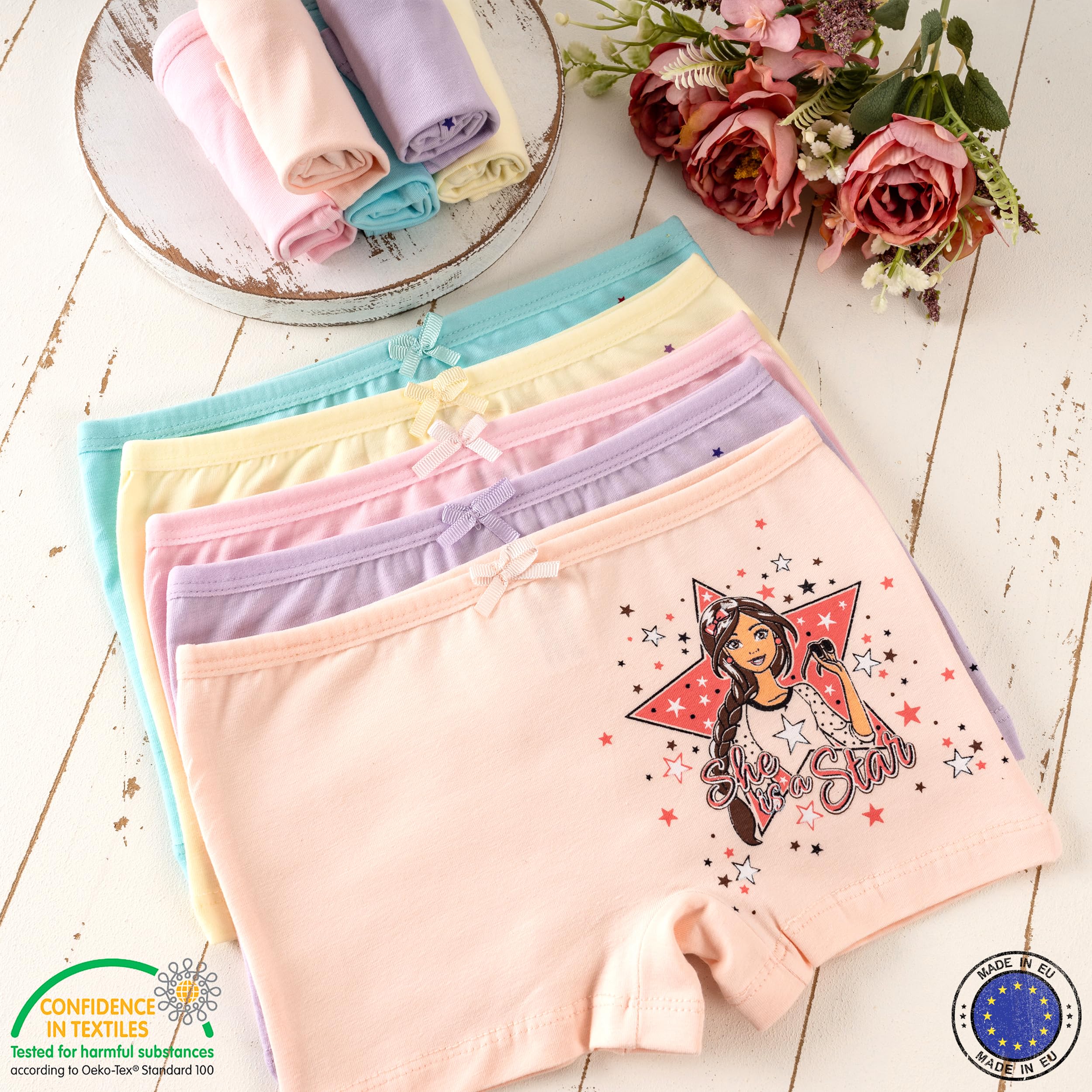 LOREZA ® 10 Mutandine da Bambina in Cotone - Modello Boxer - Stile Hipster - 2-13 Anni