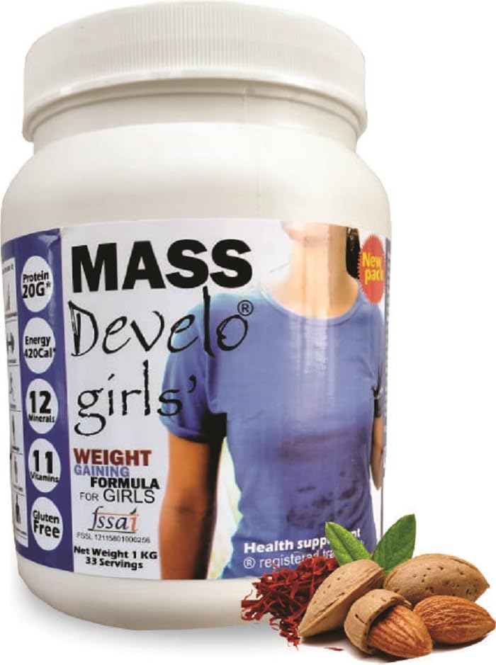 Develo weight & mass gainer protein for women & girls health gain – 1 kg powder (Kesar Badam)