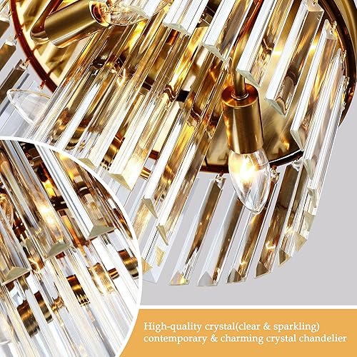 Miniatura 6 de Lámpara de techo de cristal empotrado con acabado dorado de 2 niveles de cristal cerca del techo para sala de estar, dormitorio, comedor, pasillo