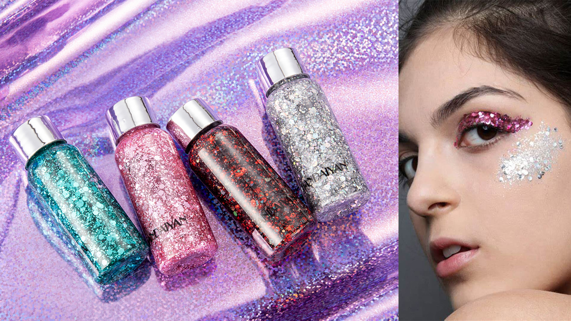 Amakando Glitzer Roller - Regenbogen Glitzerschminke Für Karneval & Partys