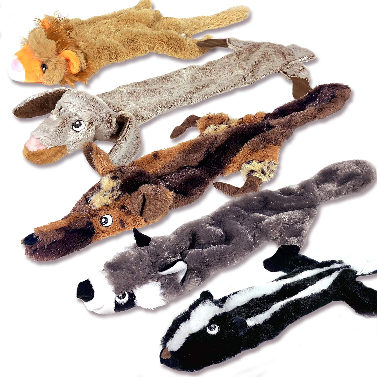 Dog Squeaky Toys - No Stuffing Dog Toys Set - No Dangerous Fluff to Chew or Swallow - 2 Squeakers - Big Plush Dog Toys for Small Dogs and Large Dogs Alike - Bulk Bundle - Pack of 5