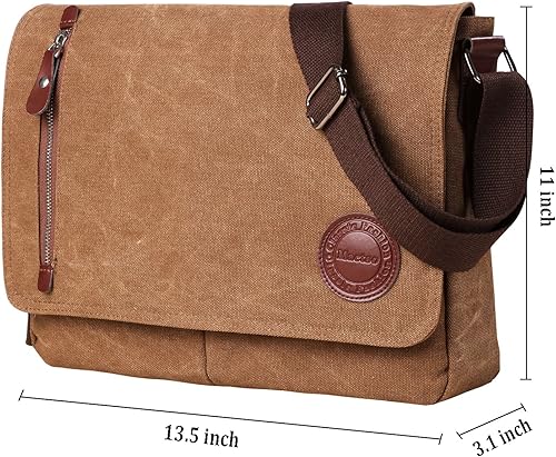 Miniatura 2 de Vintage Canvas Satchel Messenger Bag for Men Women,Travel Shoulder bag 13.5" Laptop Bags Bookbag (Coffee-01)