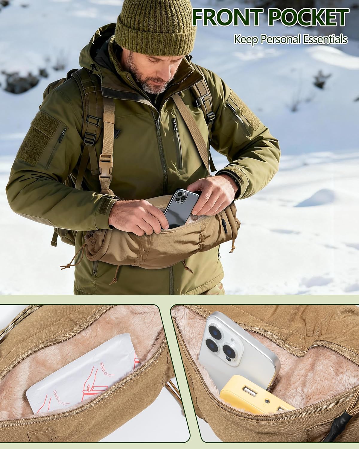 Smasrob Hand Warmer Pouch with Silent Material, Drawstring Tighteners and Adjustable Strap, Hand Muff for Hunting, Golf, Football Winter Outdoor Activities