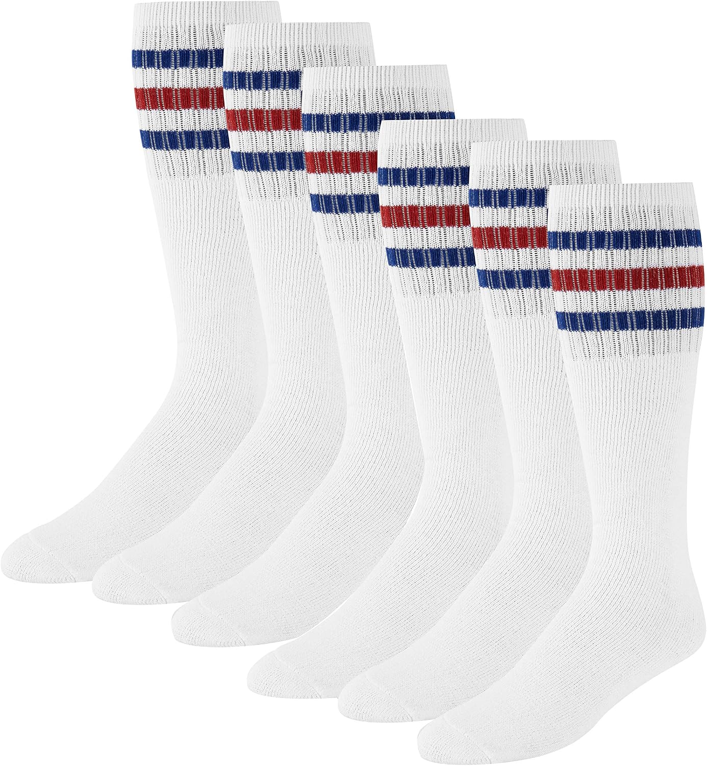 Men's Striped Tube Socks Over the Calf High (6-Pair) Size 9-10-13-15