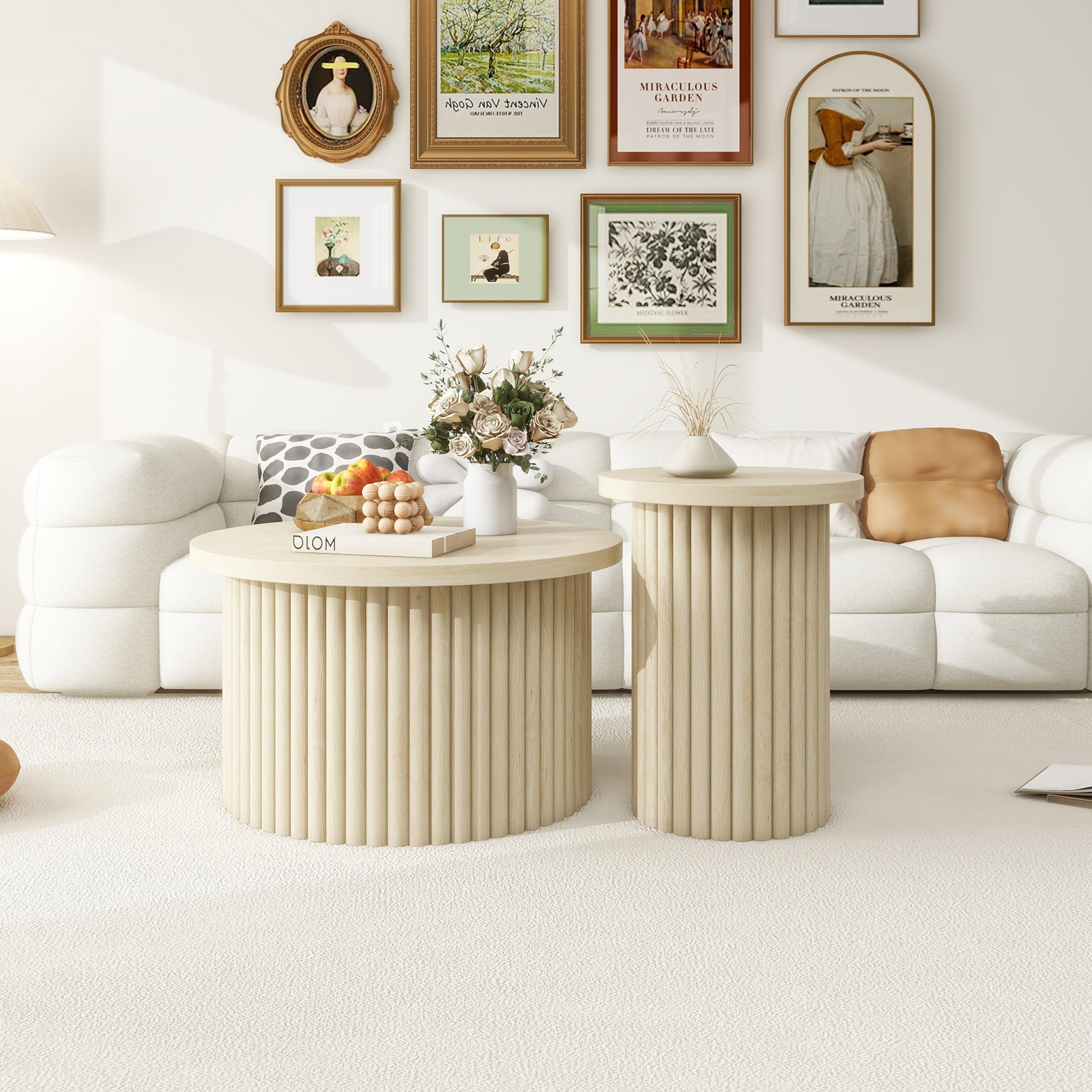 Round Coffee Table Set of 2,Modern Side Tables Accent End Table for Living Room,Apartment,Beige