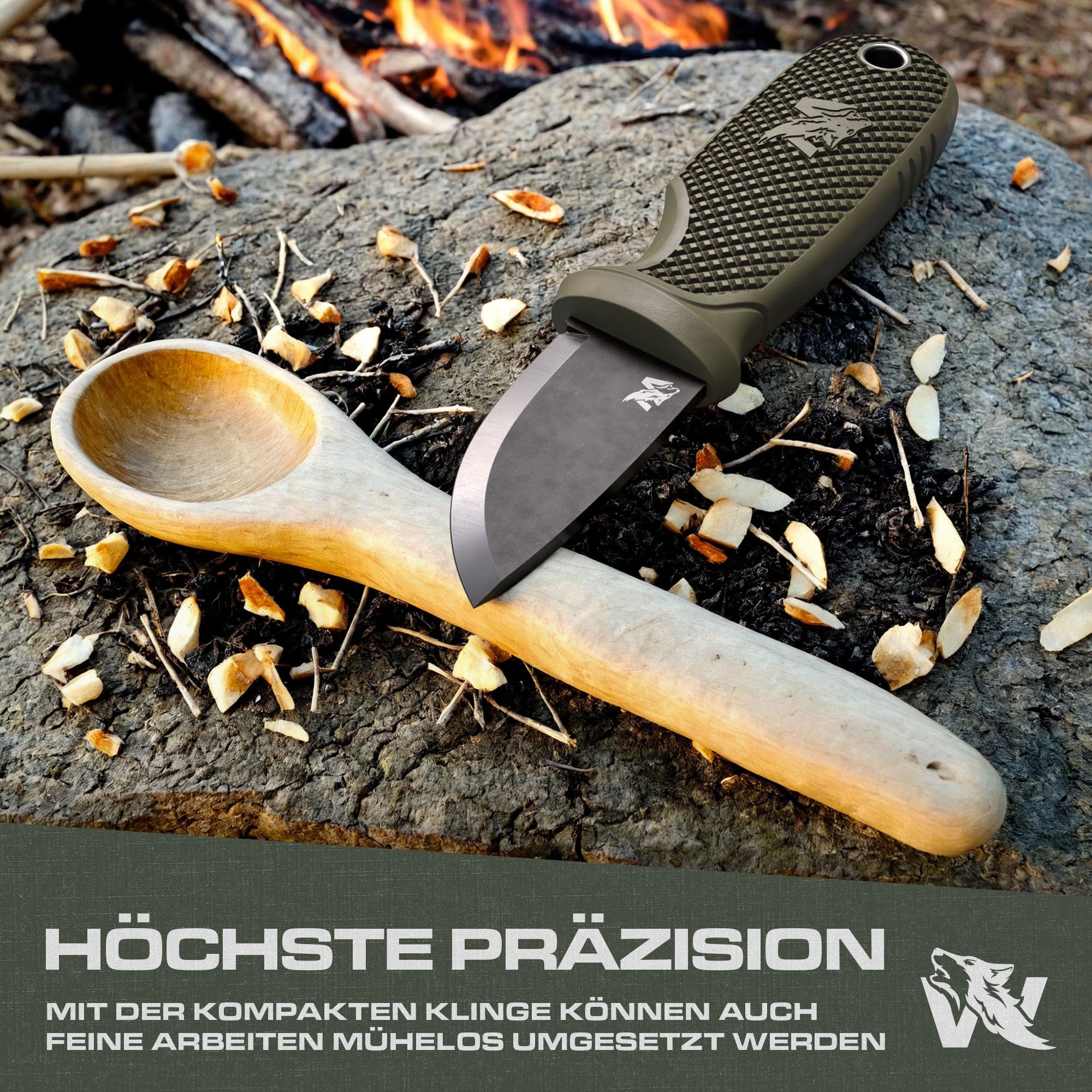 Odenwolf W-Mini 2 Neck Messer aus D2-Stahl - Feststehend mit Holster und Feuerstein - Outdoor, klein und handlich - Halskette