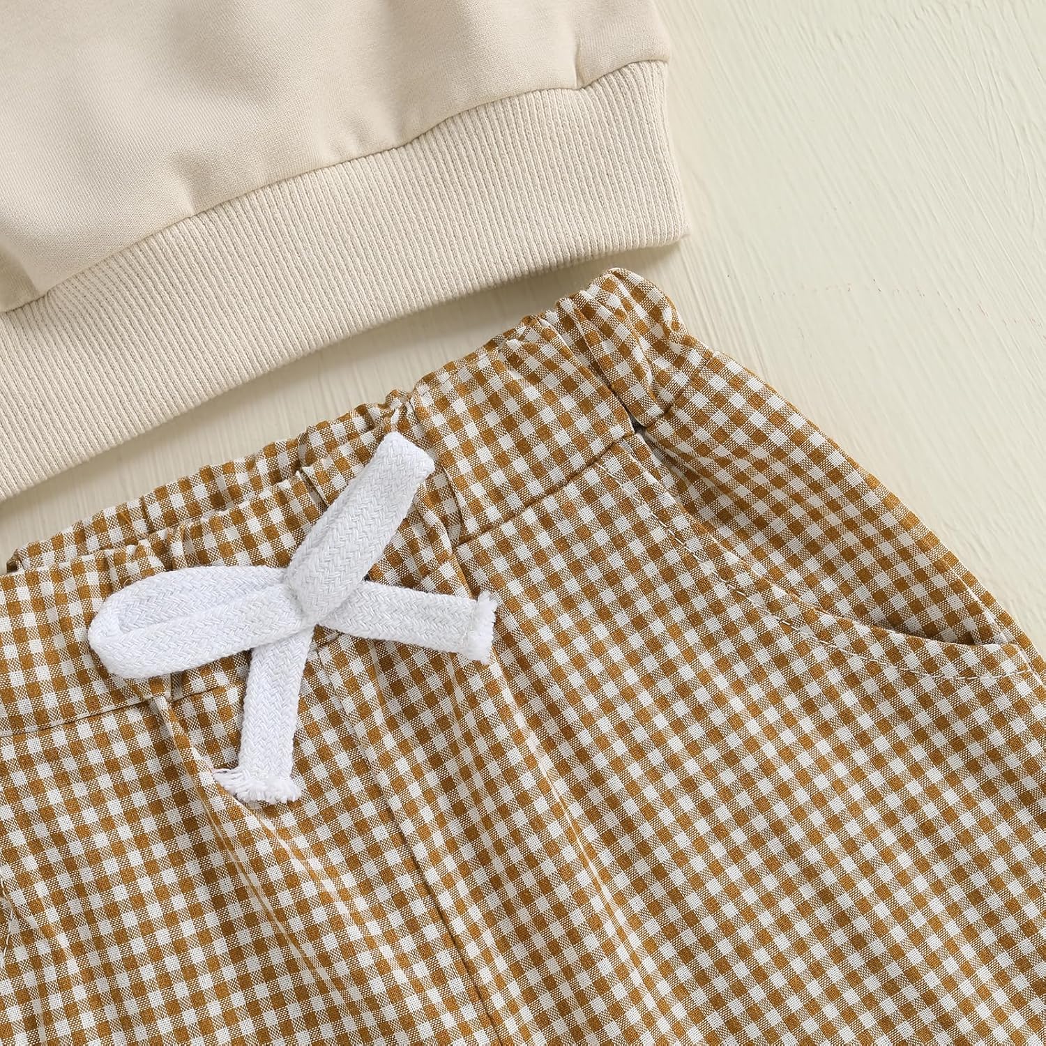 Toddler Baby Boy Football Smocked Outfit Long Sleeve Embroidery Crewneck Sweatshirt Gingham Pants Two Piece Clothes - Image 5