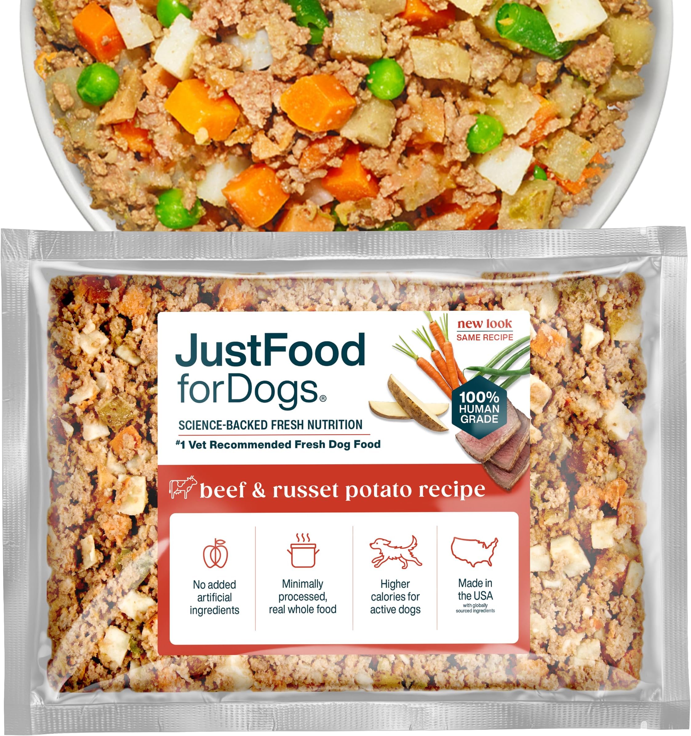 JustFoodForDogs Frozen Fresh Wet Dog Food or Topper - Beef & Potato, 14Pack | Fresh Pet Meal or Dog Food Topper for Picky Eaters, Human Grade, USDA Certified Beef & Fresh Whole Foods, 18 Oz - 7 Pack