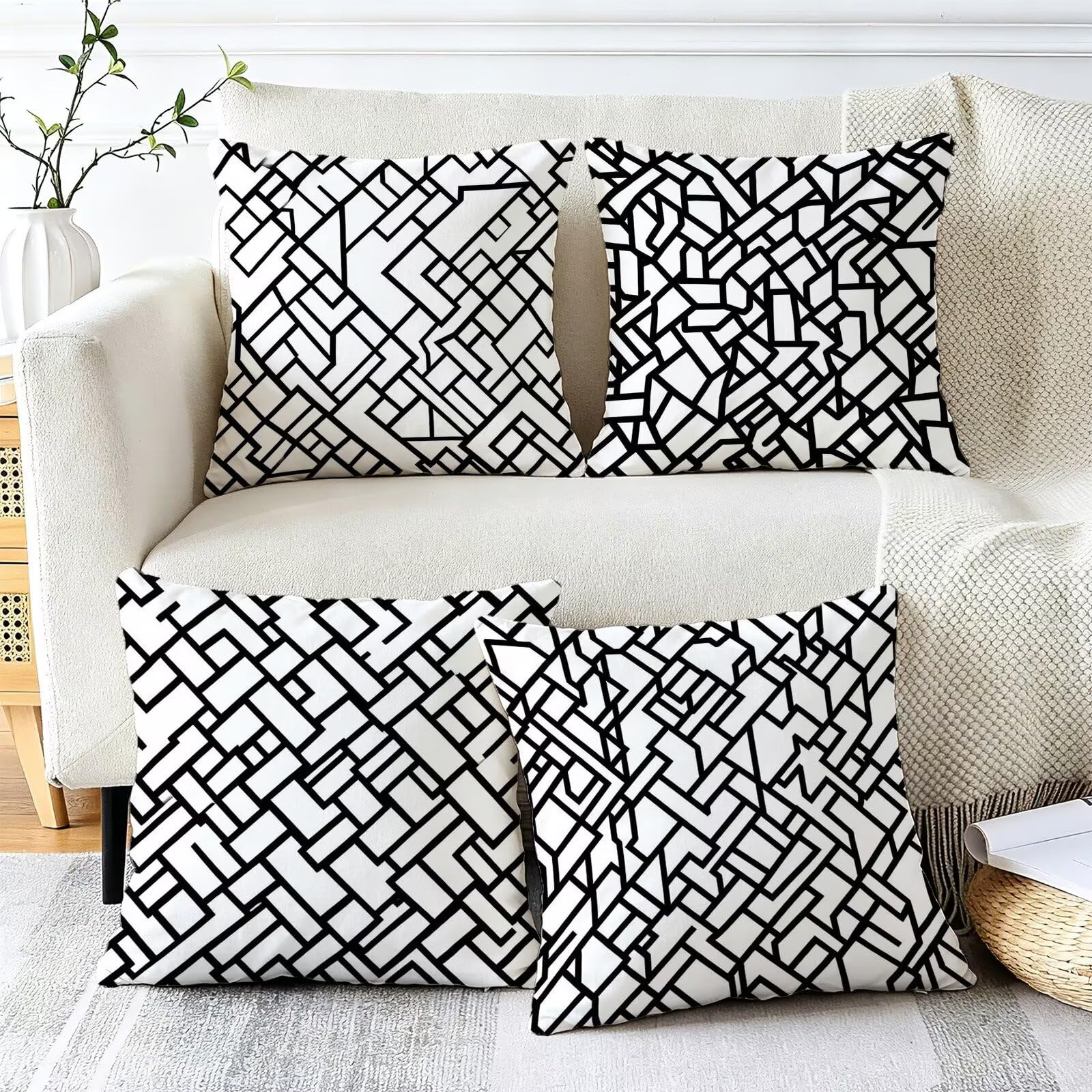 Cojines Exterior En Blanco Y Negro Funda Almohada 45x45 Juego de 4, Cod-422