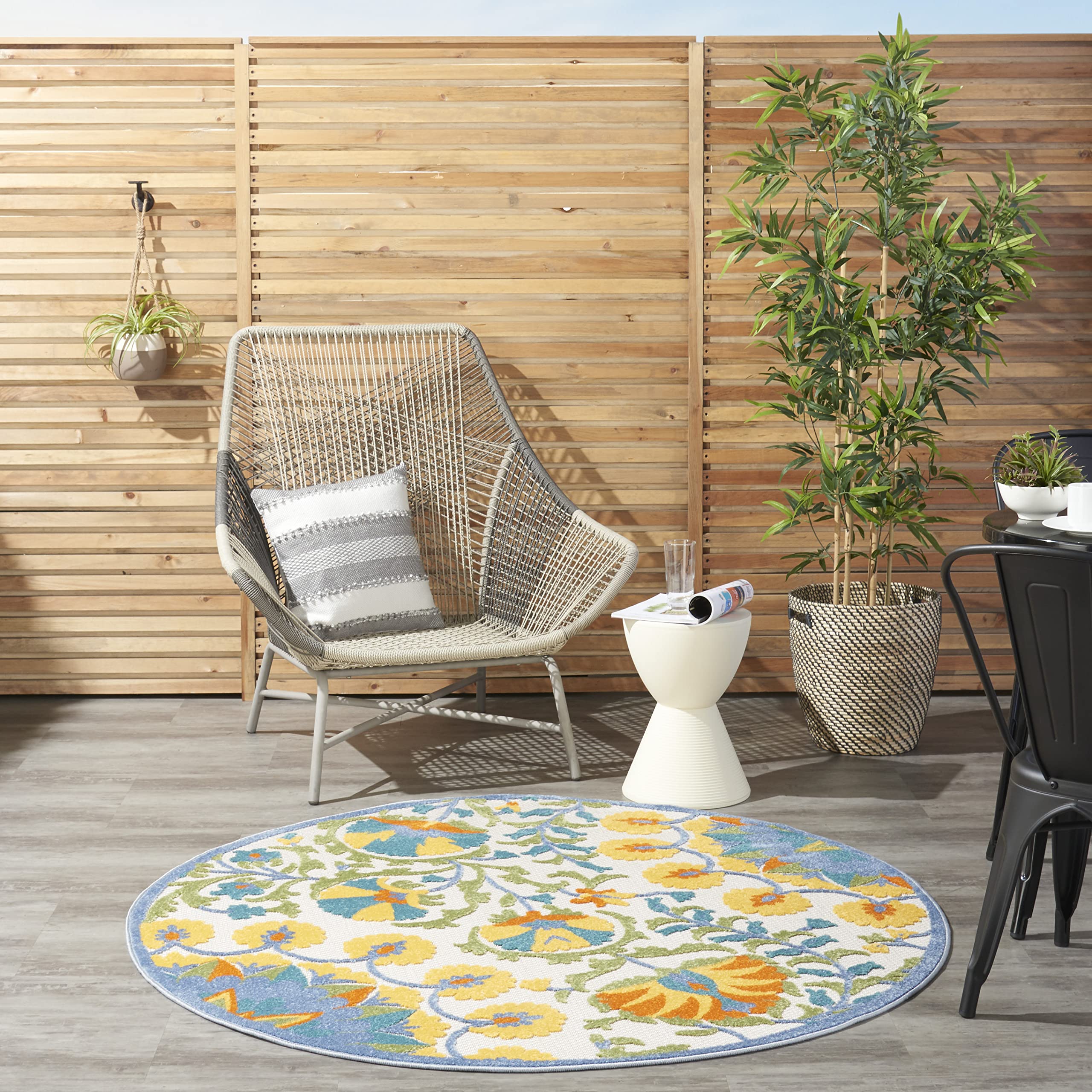 Nourison Home Aloha Multicolor 4' x Round Area Rug - Easy Clean, Non Shedding, Bed Room, Living Room, Dining Room, Kitchen (4' x Round)