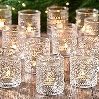 24 Pack Vintage Clear Glass Votive Candle Holders for Tealights, Floating Candles - Wedding, Party, Home Table Centerpieces Decor