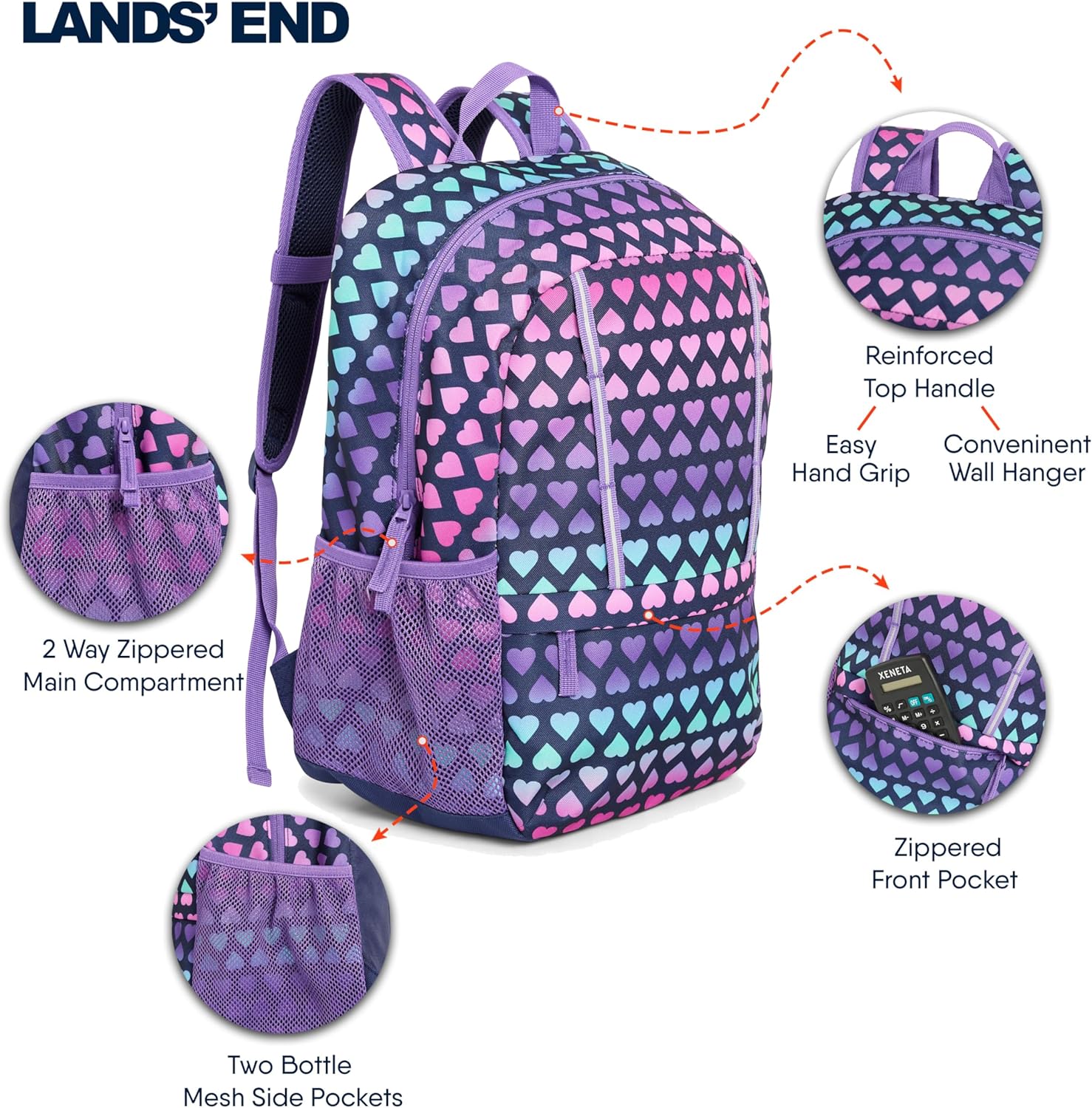 Lands' End Unisex Kids Medium ClassMate Lightweight Durable Elementary School Backpack, Rose Violet - Image 3