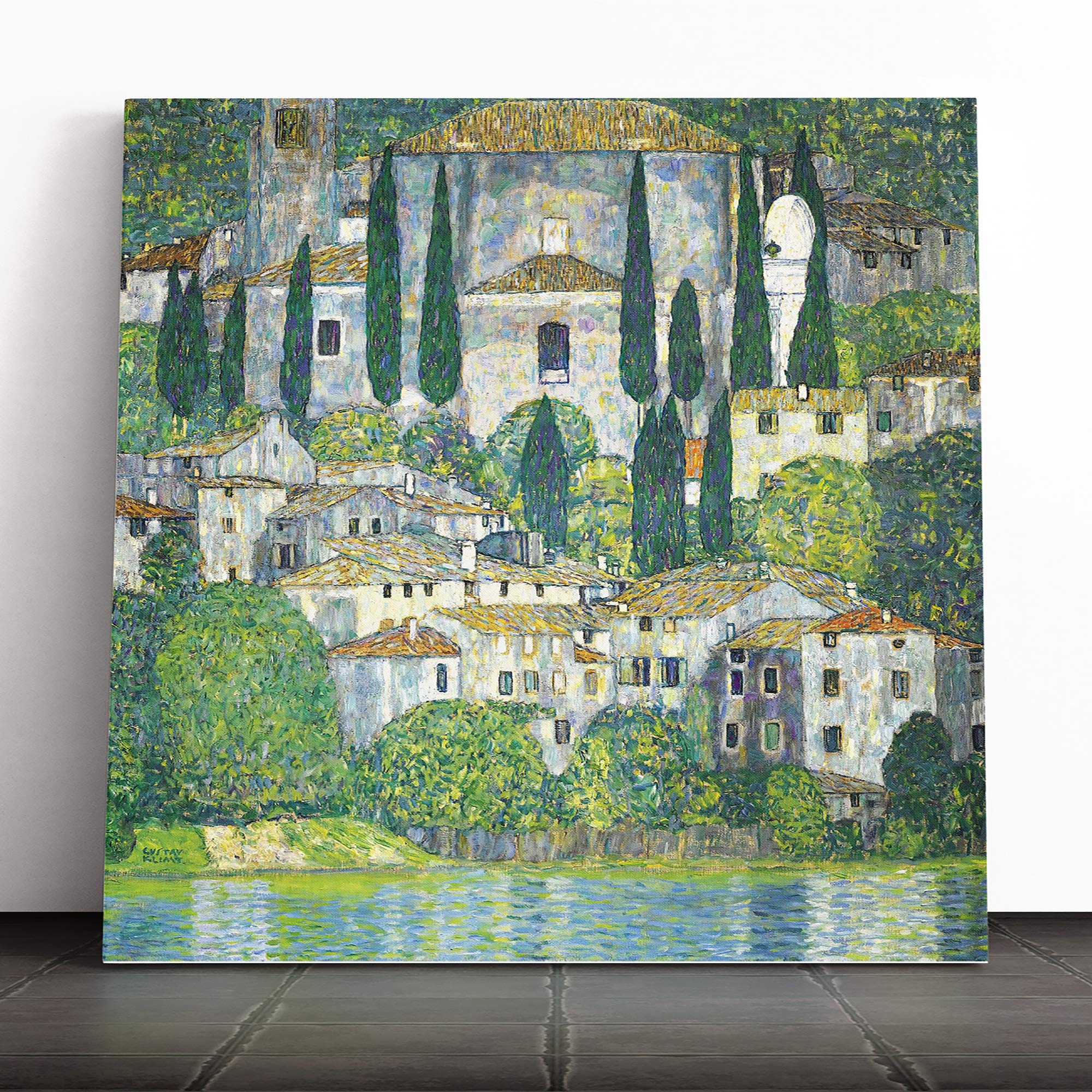 Gustav Klimt Church in Cassone Canvas Print | Gallery Wrapped 30mm Frame Wall Art | 20x20 inches | Ready to Hang | Contemporary Cityscape Picture | Living Room Bedroom Lounge Office