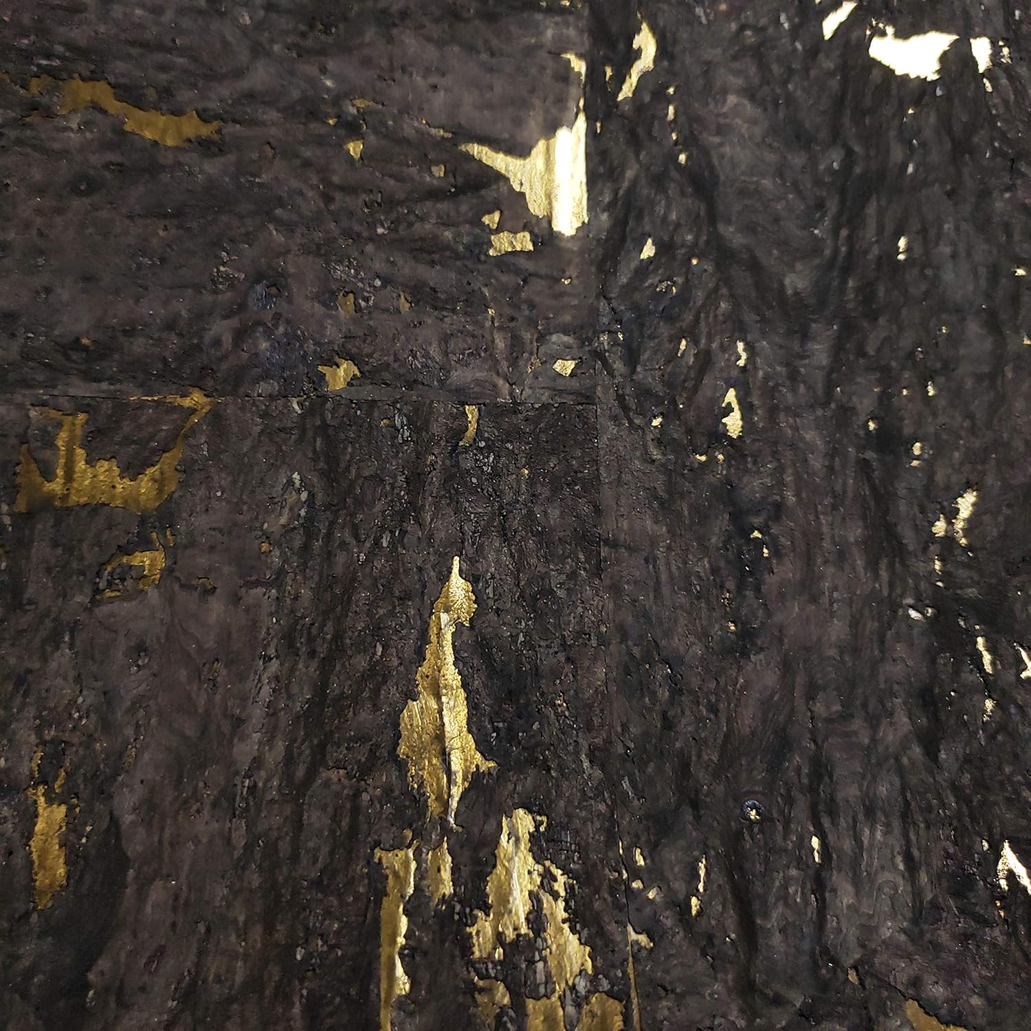 Wallcoverings Mart Real Natural Cork Wallpaper Charcoal Rustic Black on Gold Metallic