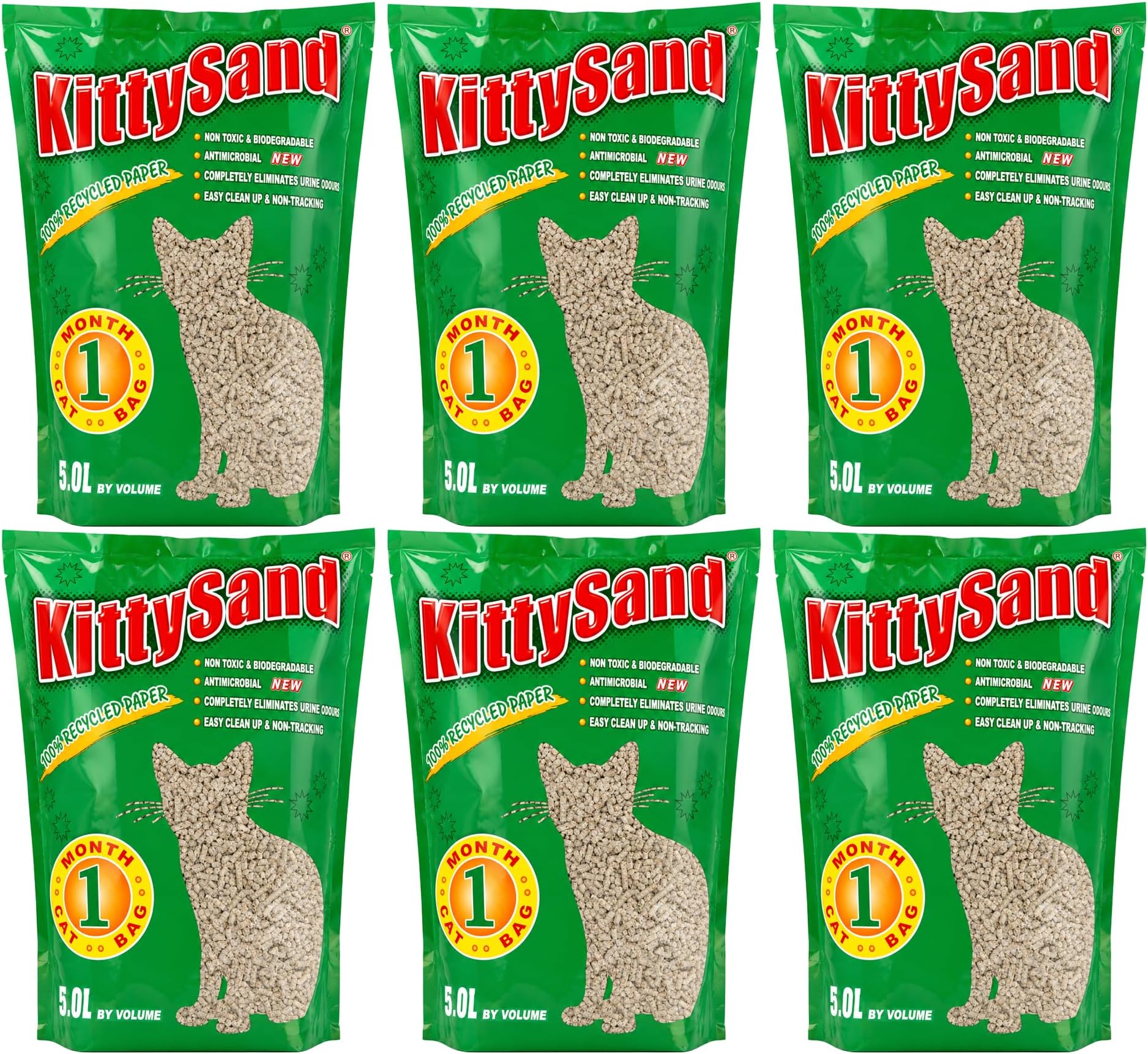 – Recycled Paper Cat Litter 6 x 5L Bulk Pack (30L Total) – Biodegradable & Non-Toxic, Antimicrobial Odour Control | Low Dust, Non-Clumping