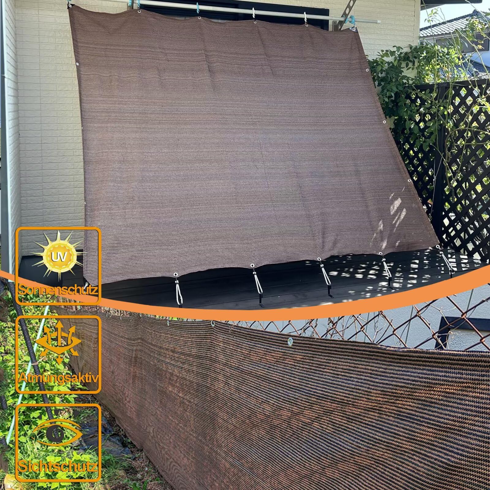 MAODUZI Sonnensegel Wasserdurchlässig 250x250cm, Pergola Sonnenschutz Winddurchlässig Sonnensegel Auto mit Kabelbinder und Seil für Garten Pflanze Scheune Außen Hof