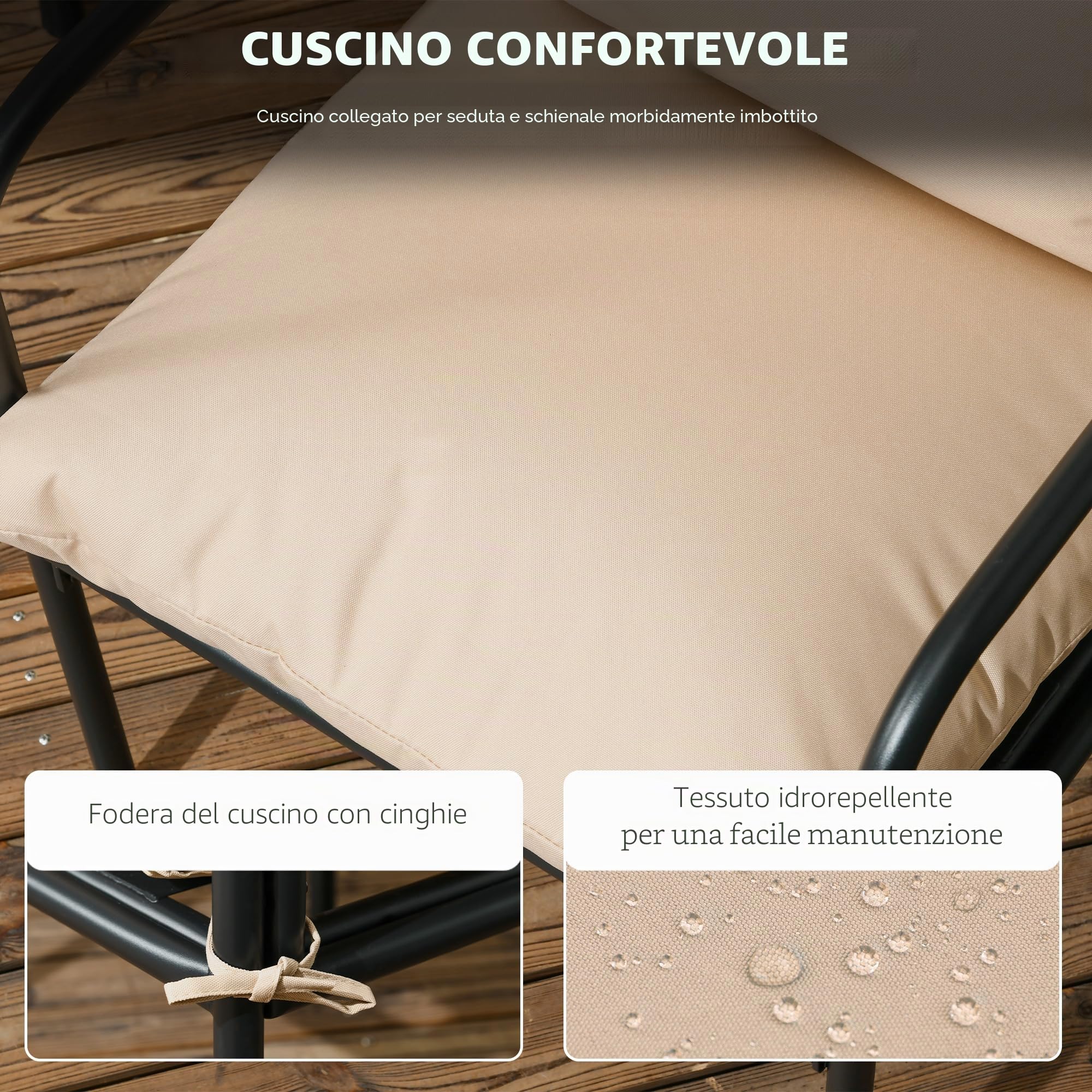 Outsunny Set da giardino in acciaio 5 pezzi con tavolo da pranzo quadrato